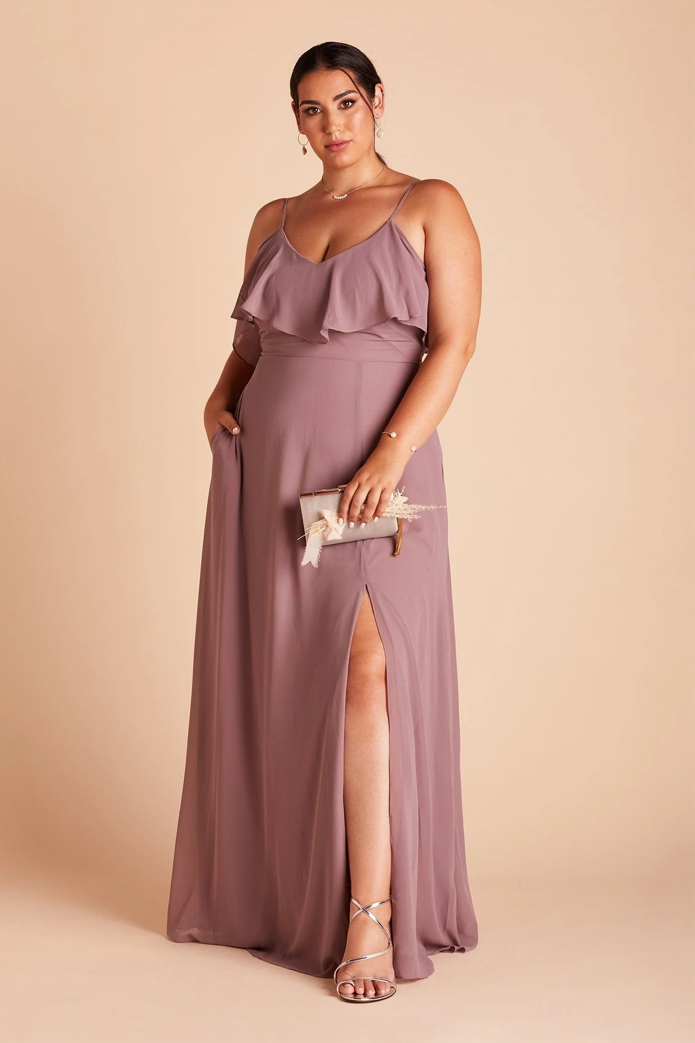 Jane Chiffon Dress With Slit - Dark Mauve - Image 19