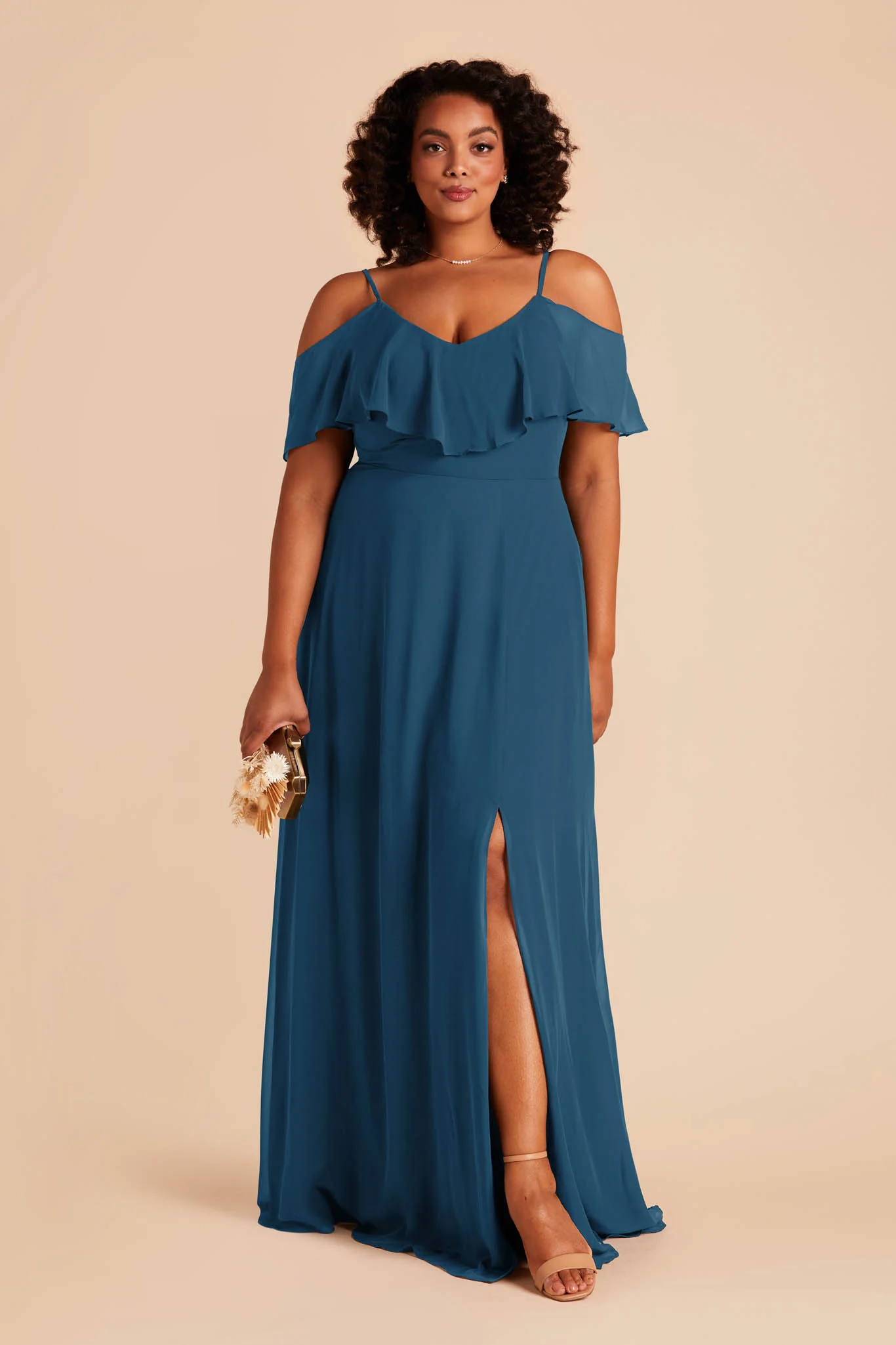 Jane Chiffon Dress With Slit - Dark Teal - Image 2