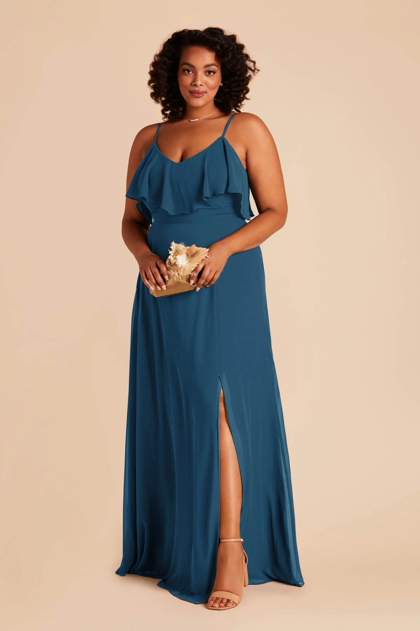 Jane Chiffon Dress With Slit - Dark Teal - Image 5