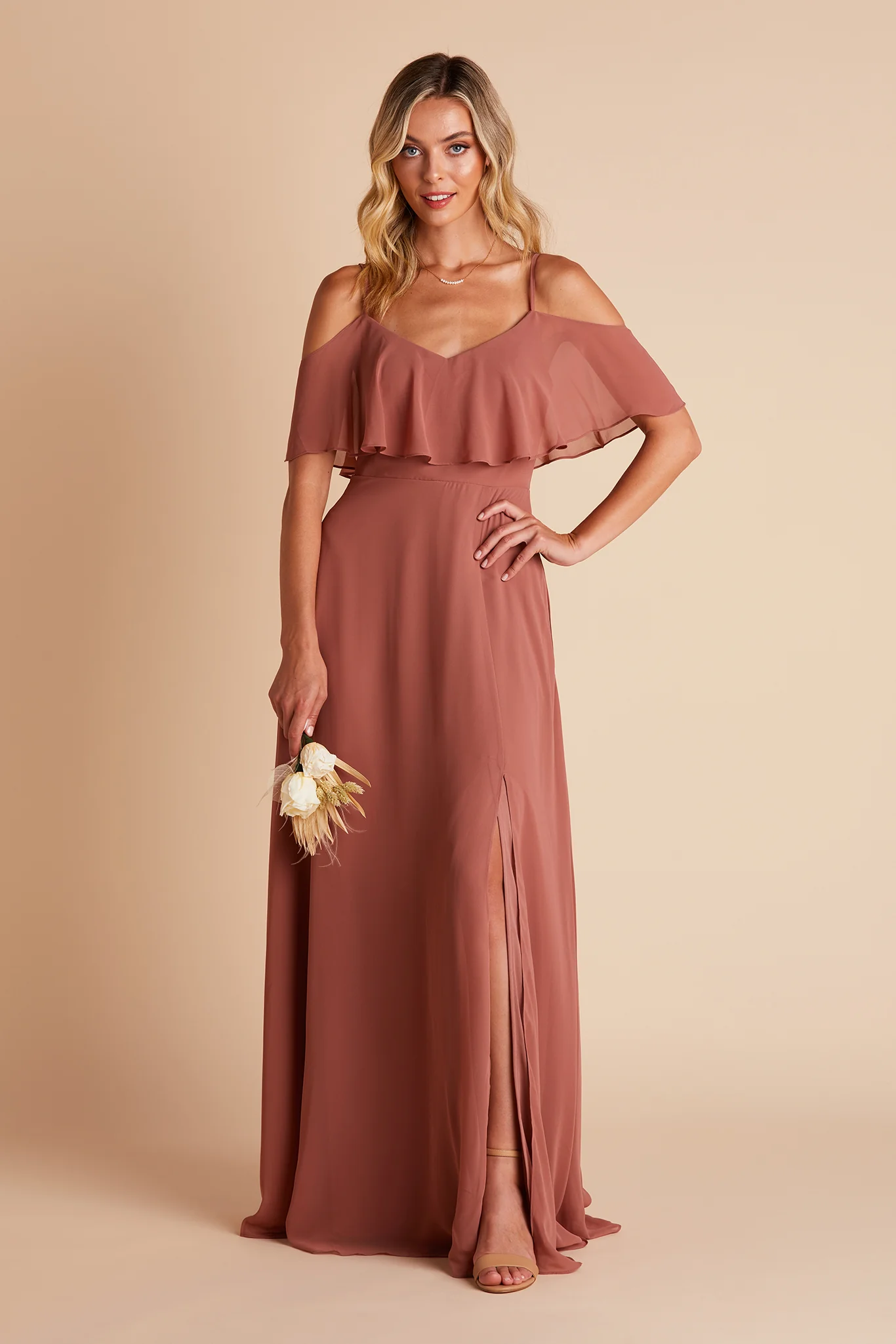 Jane Chiffon Dress With Slit - Desert Rose - Image 11