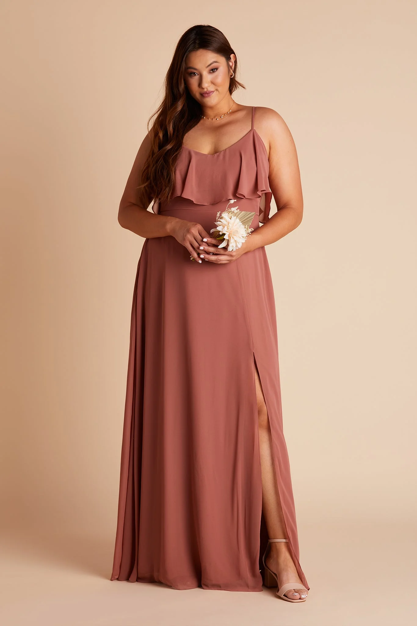 Jane Chiffon Dress With Slit - Desert Rose - Image 12