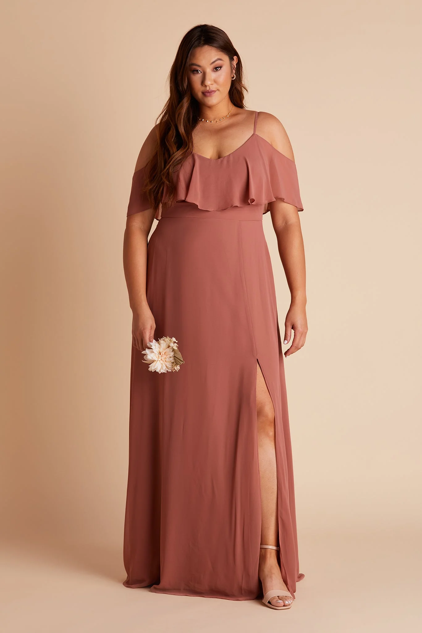 Jane Chiffon Dress With Slit - Desert Rose - Image 14