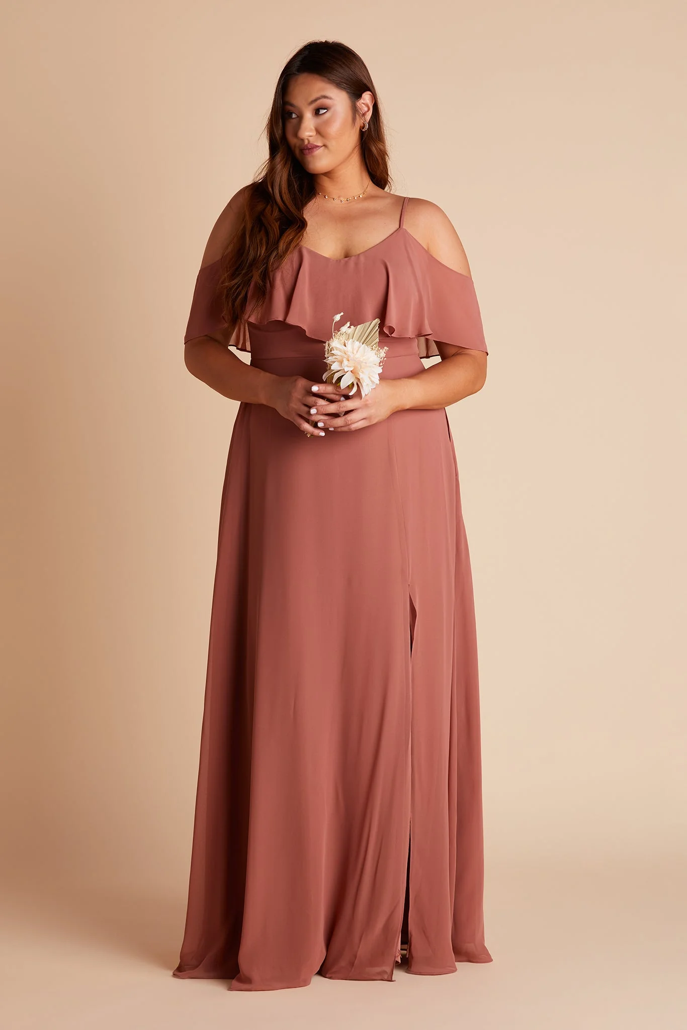 Jane Chiffon Dress With Slit - Desert Rose - Image 15