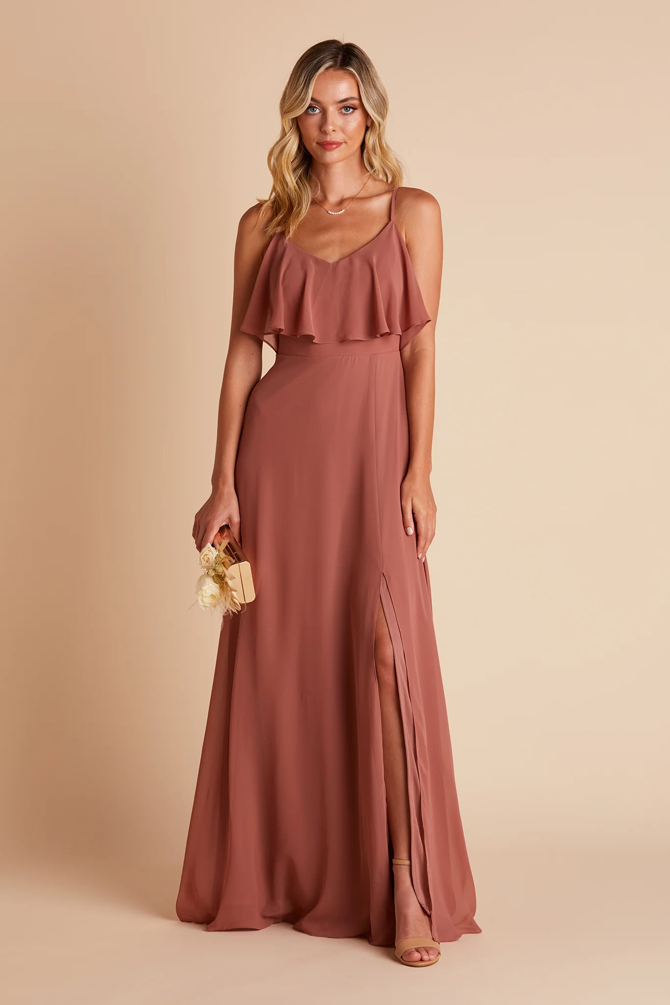 Jane Chiffon Dress With Slit - Desert Rose - Image 2
