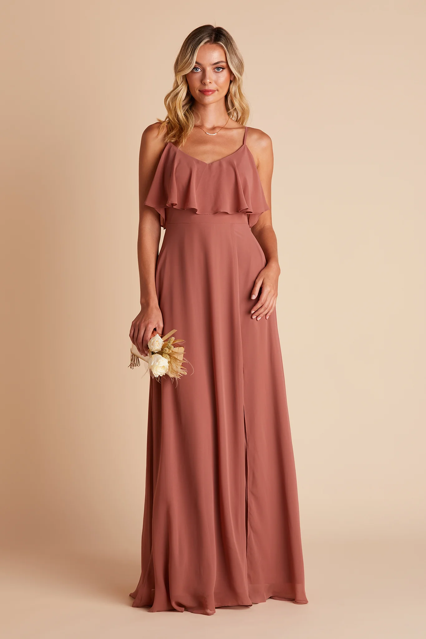 Jane Chiffon Dress With Slit - Desert Rose - Image 4