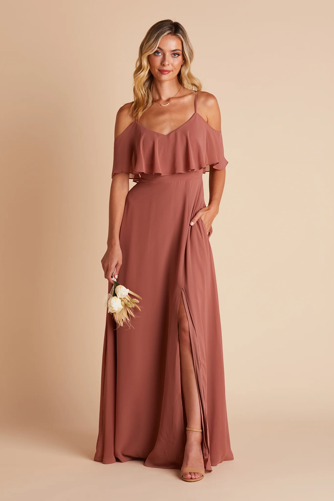 Jane Chiffon Dress With Slit - Desert Rose - Image 7