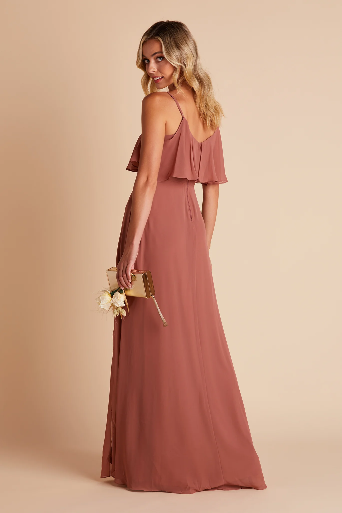 Jane Chiffon Dress With Slit - Desert Rose - Image 9