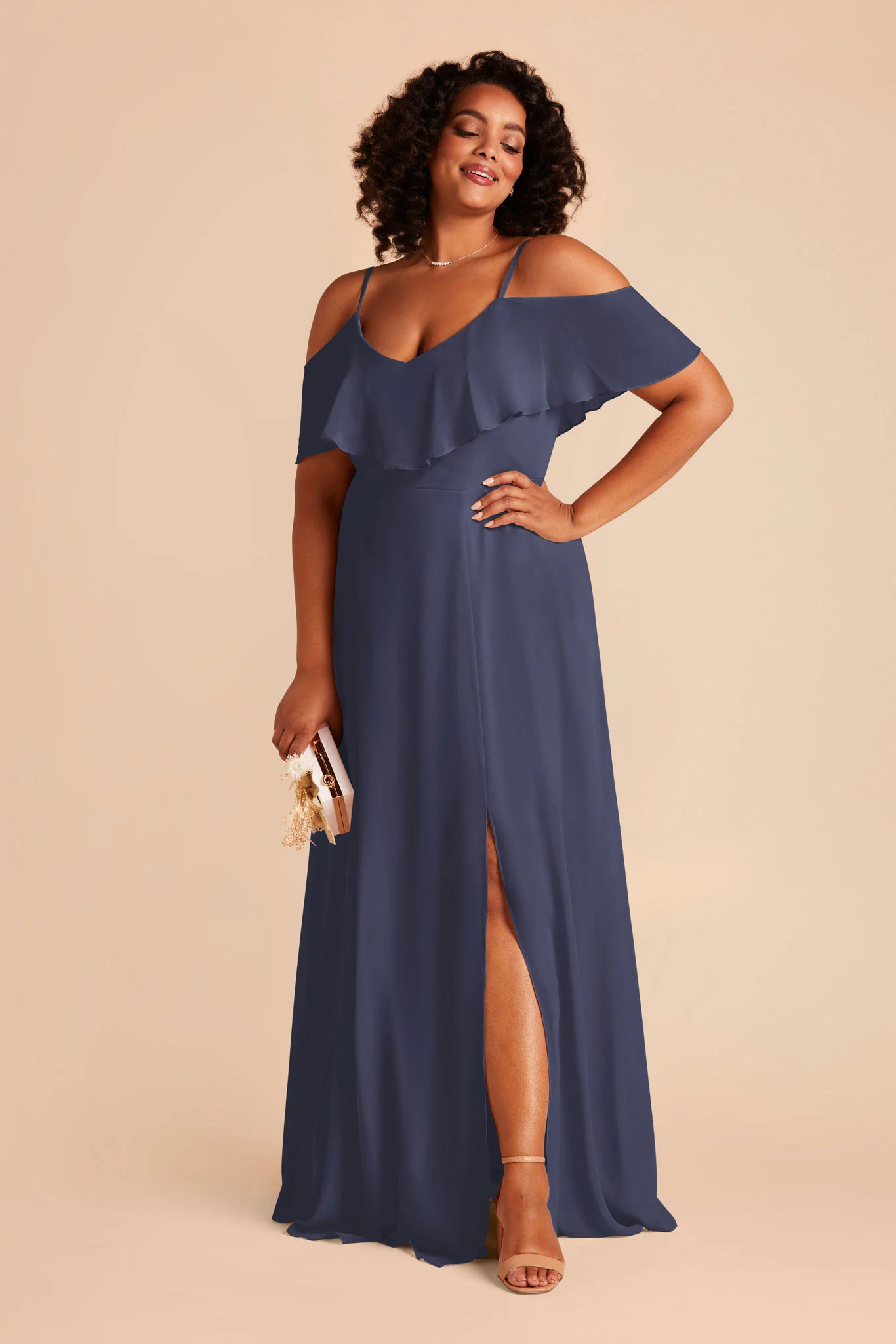 Jane Chiffon Dress With Slit - Dusk Blue - Image 6