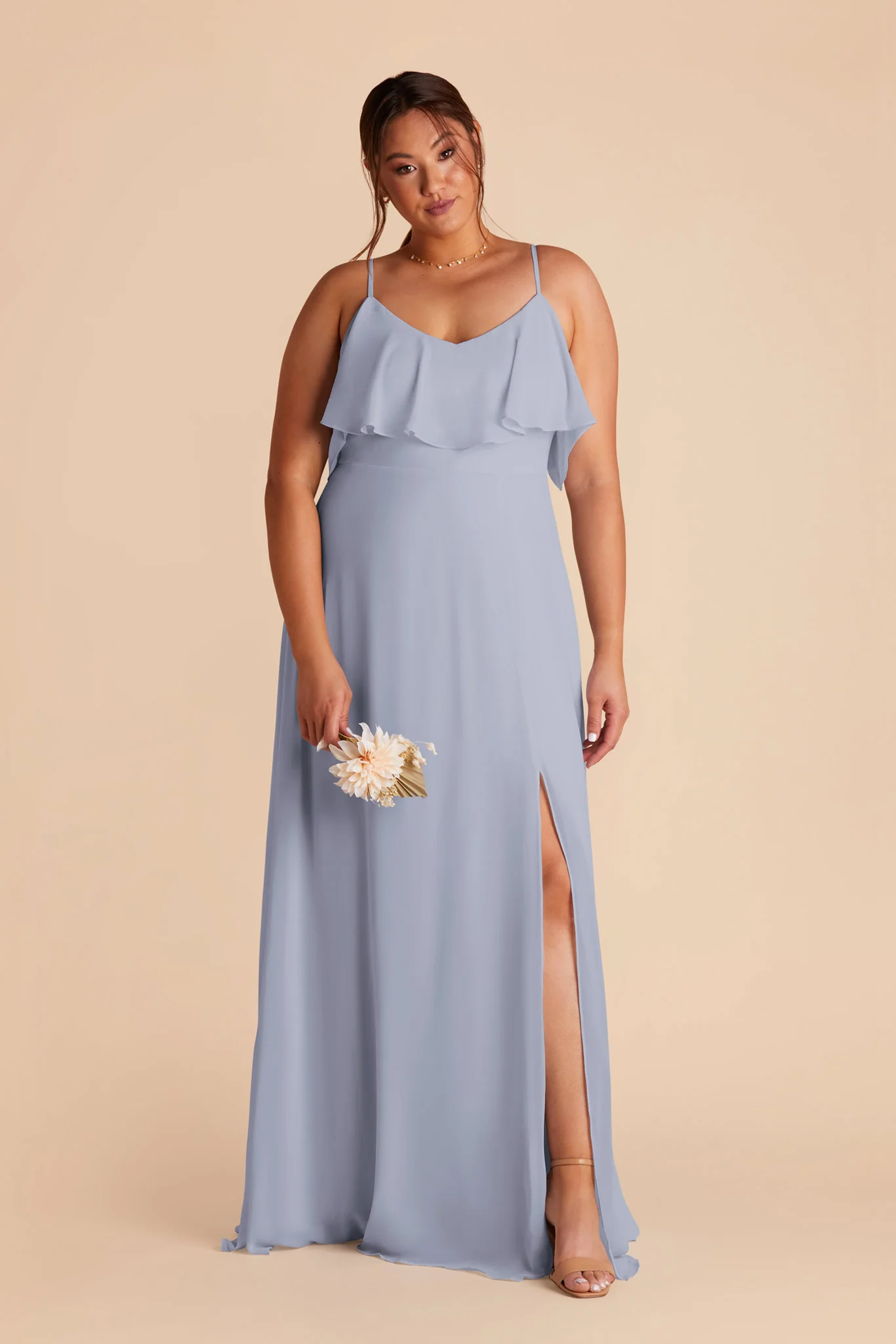 Jane Chiffon Dress With Slit - Dusty Blue - Image 2