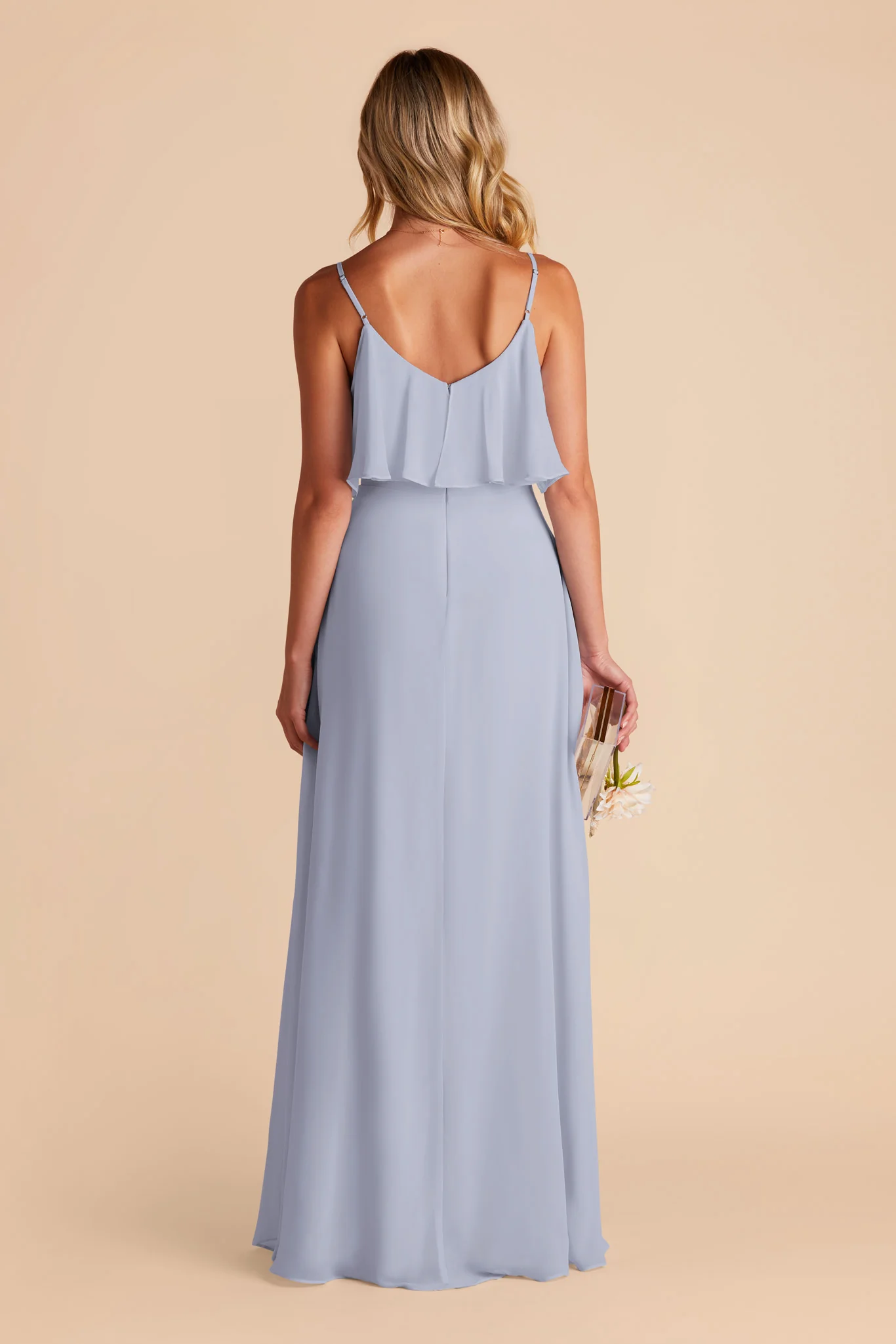 Jane Chiffon Dress With Slit - Dusty Blue - Image 5
