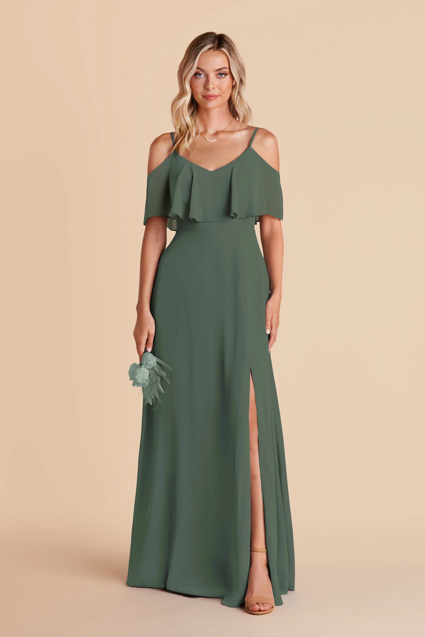 Jane Chiffon Dress With Slit - Eucalyptus