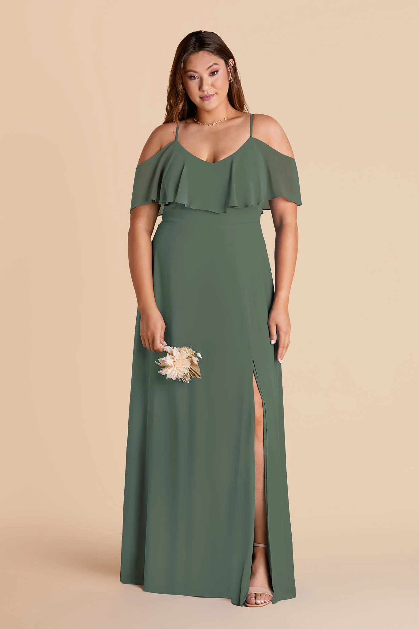 Jane Chiffon Dress With Slit - Eucalyptus - Image 2