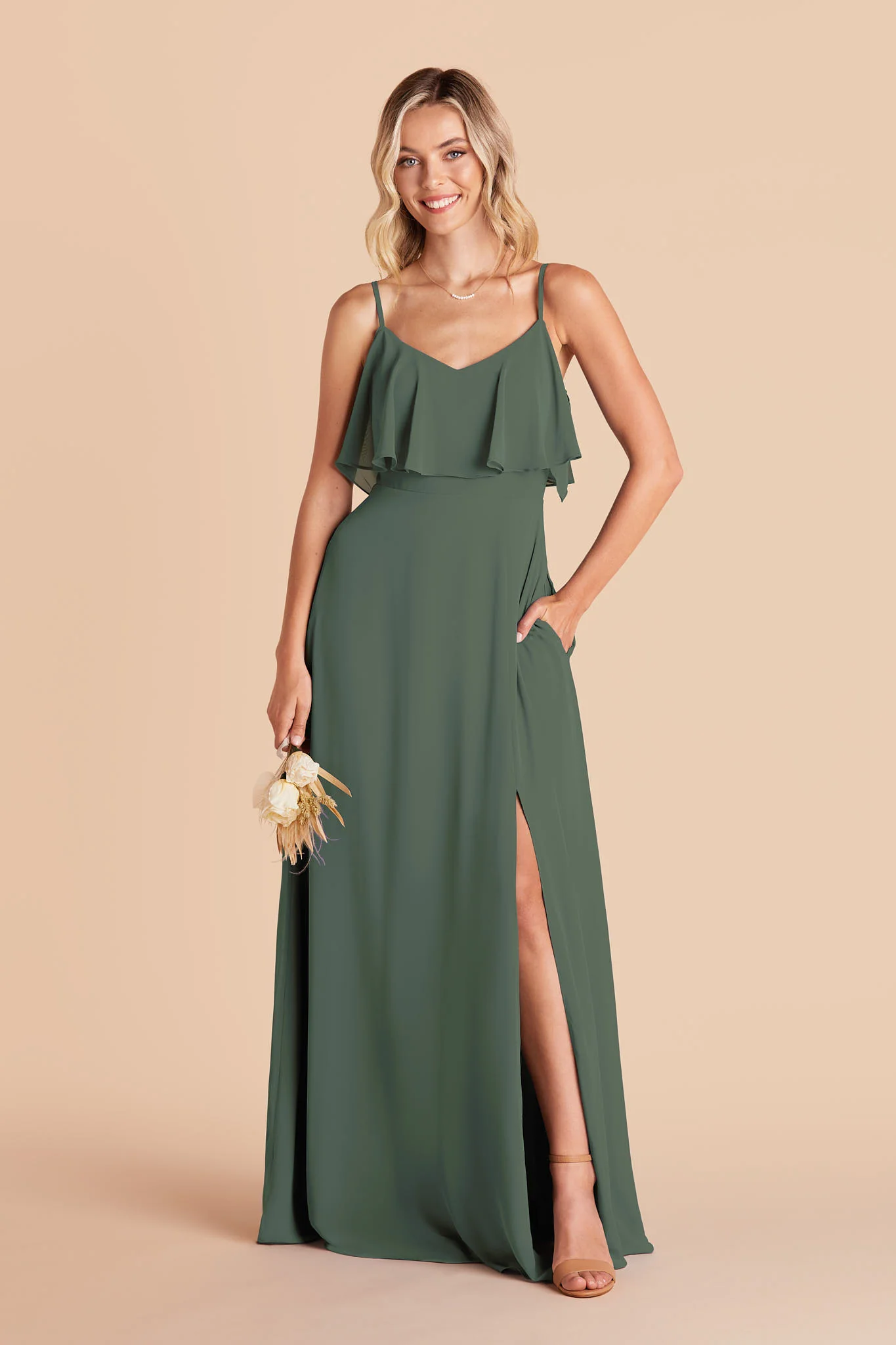 Jane Chiffon Dress With Slit - Eucalyptus - Image 3