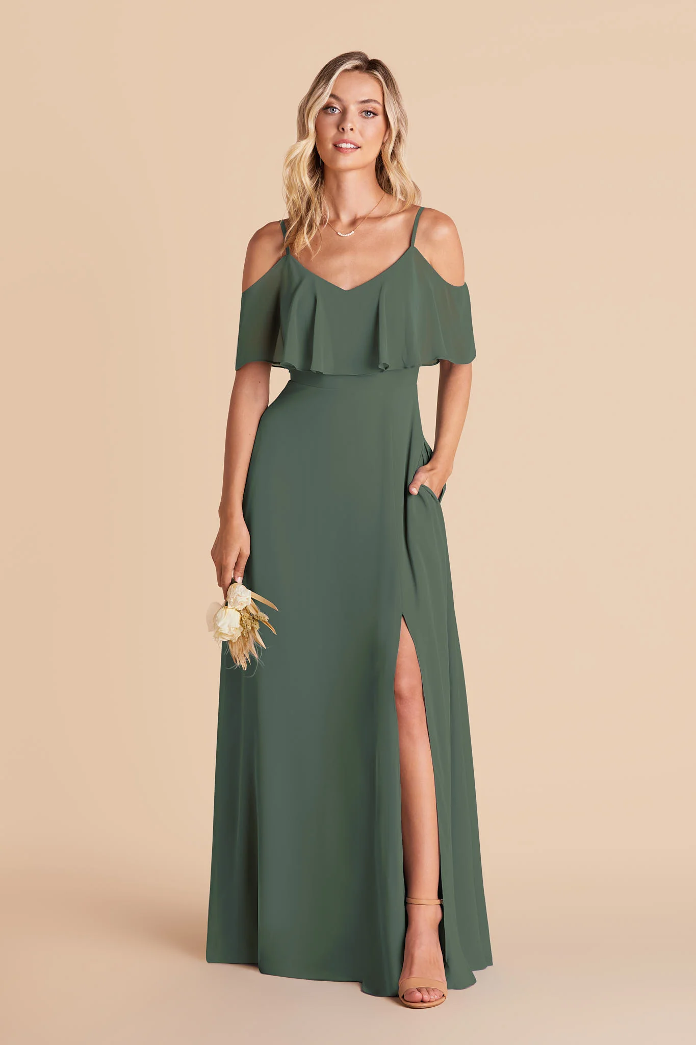 Jane Chiffon Dress With Slit - Eucalyptus - Image 4