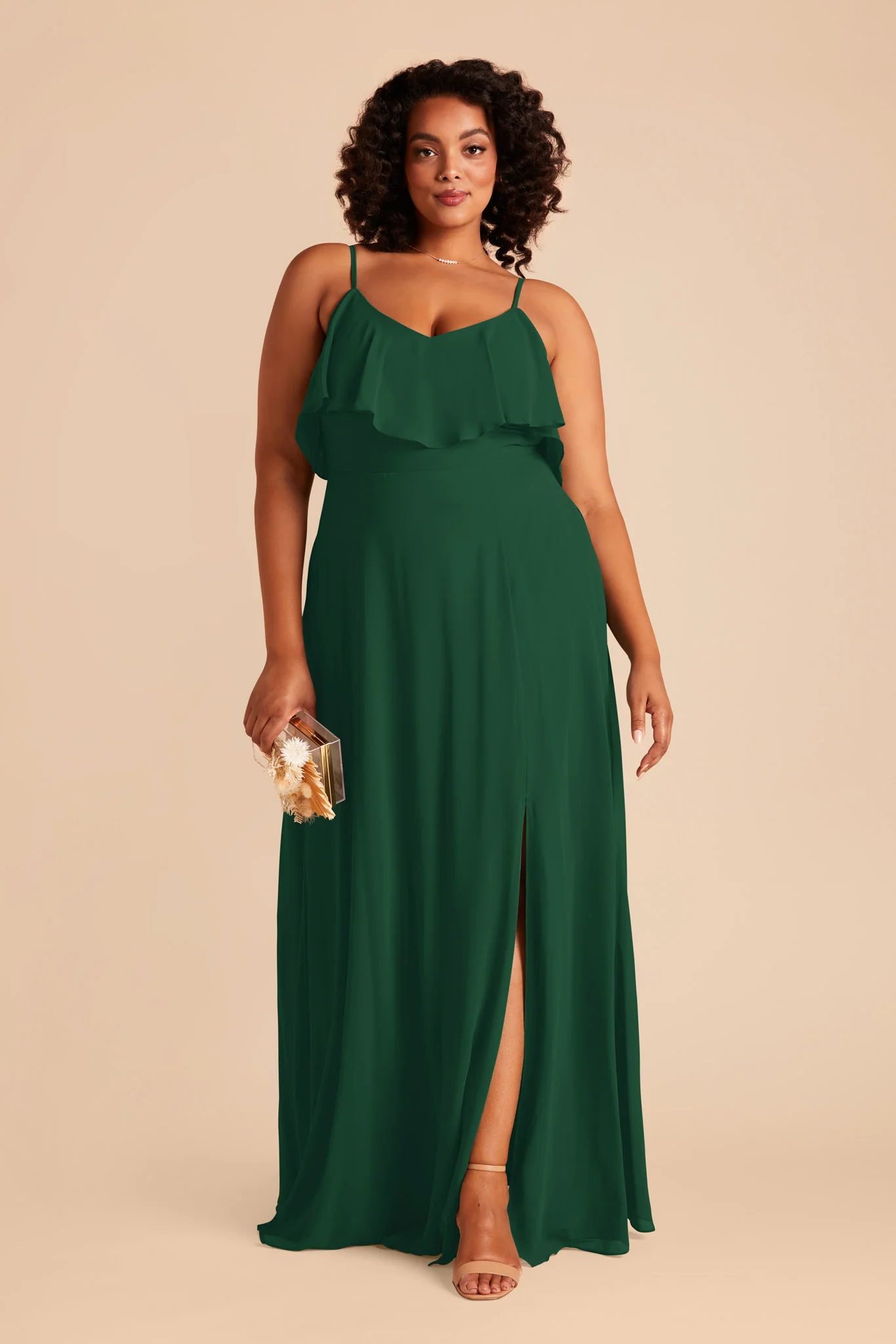 Jane Chiffon Dress With Slit - Forest Green - Image 2