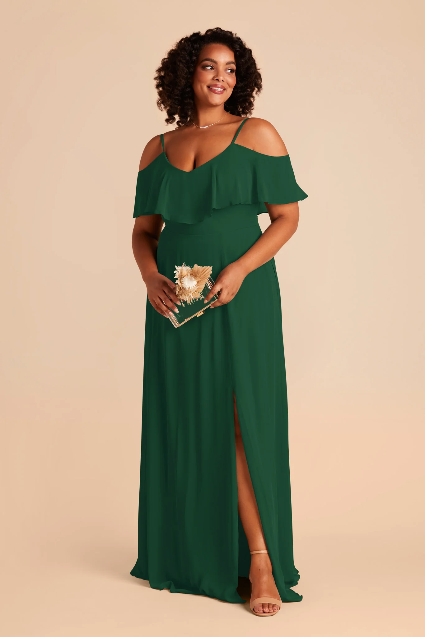 Jane Chiffon Dress With Slit - Forest Green - Image 5