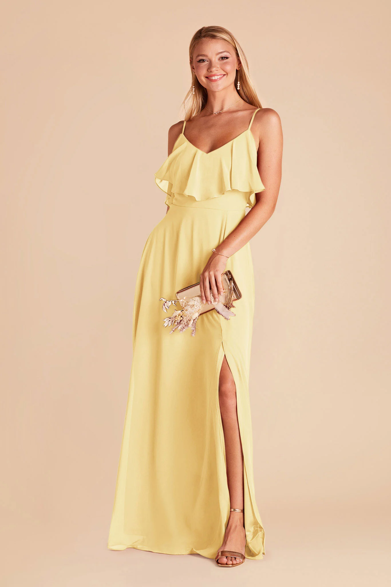 Jane Chiffon Dress With Slit - Lemon Sorbet - Image 3