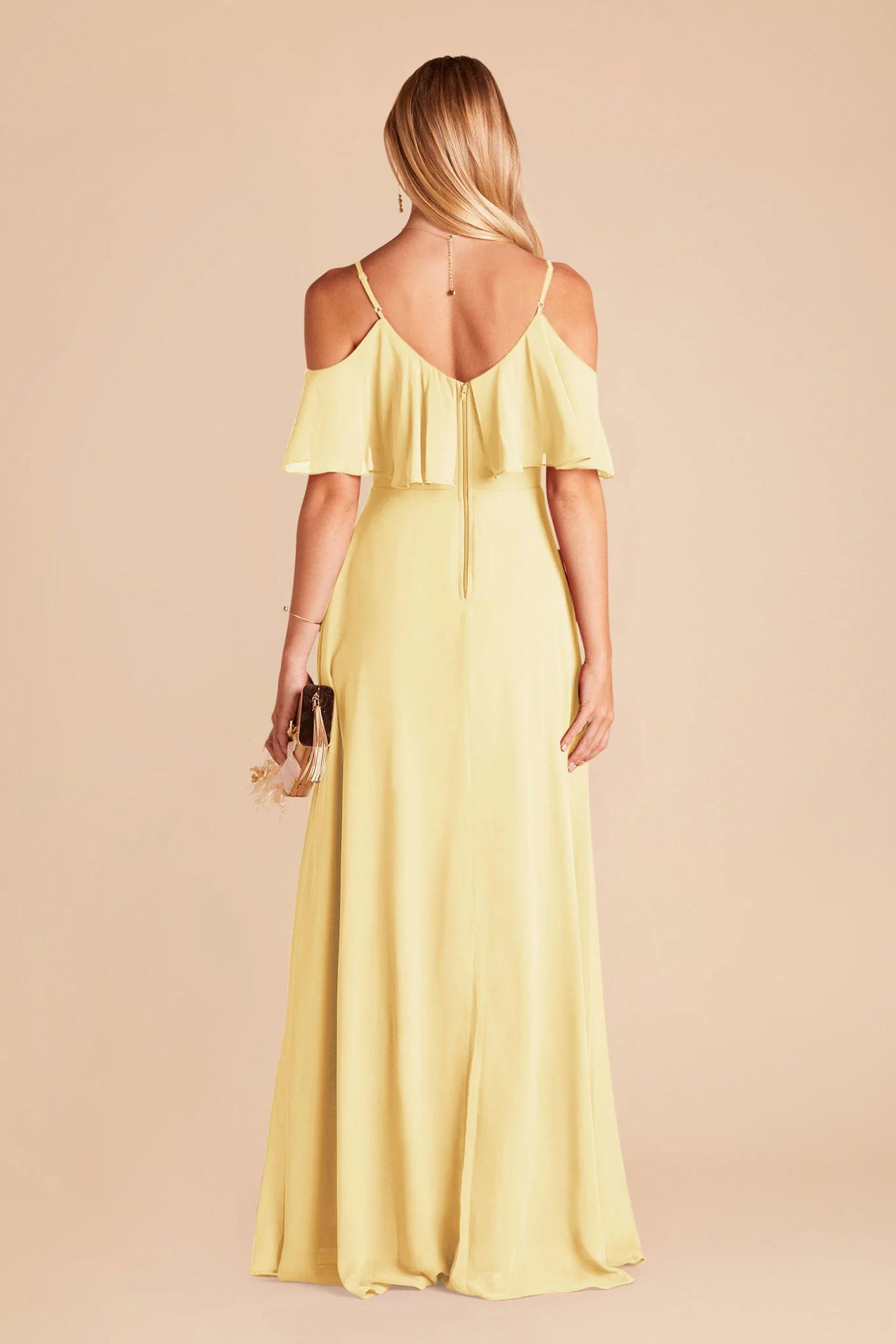 Jane Chiffon Dress With Slit - Lemon Sorbet - Image 4