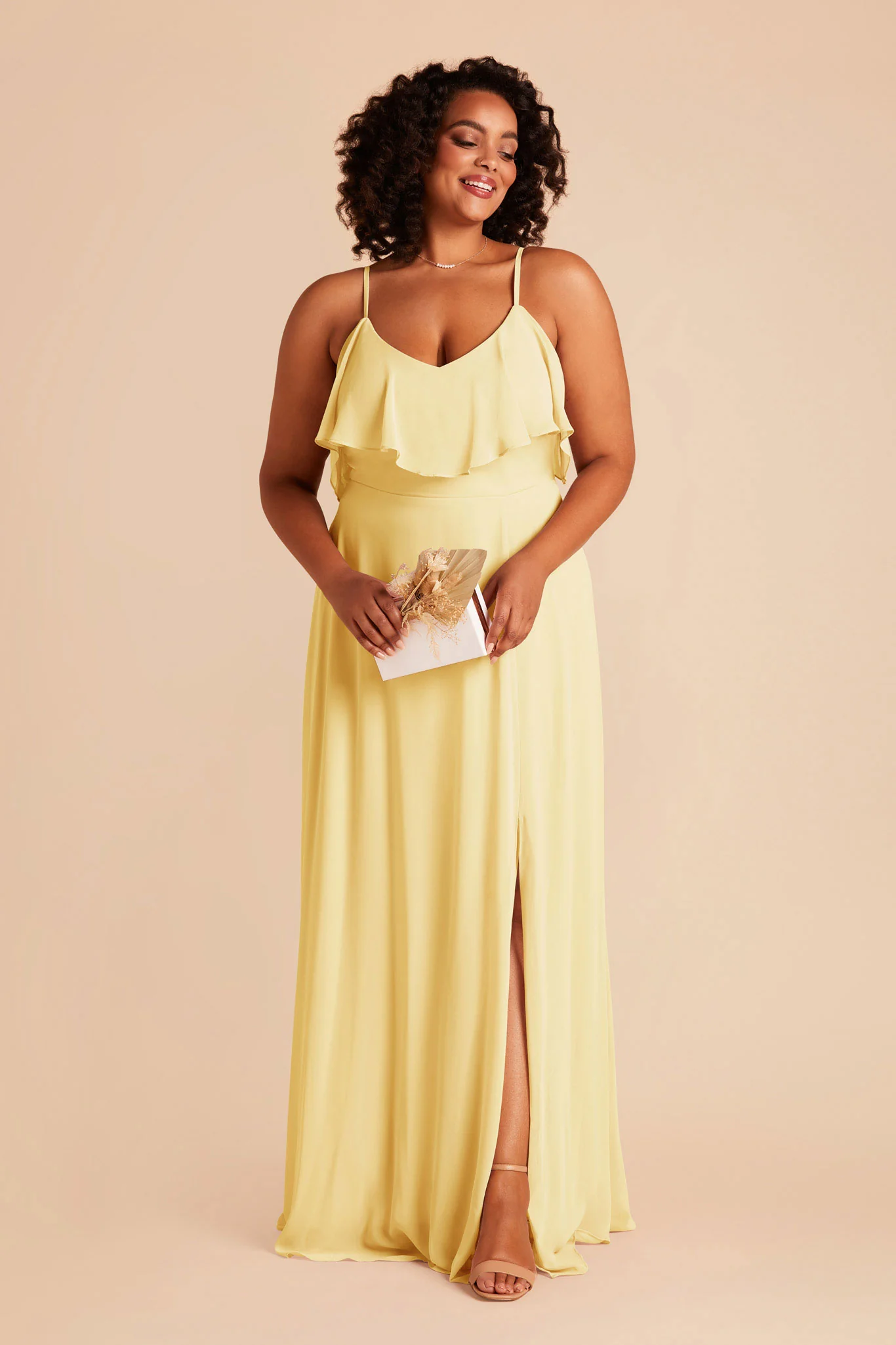 Jane Chiffon Dress With Slit - Lemon Sorbet - Image 5
