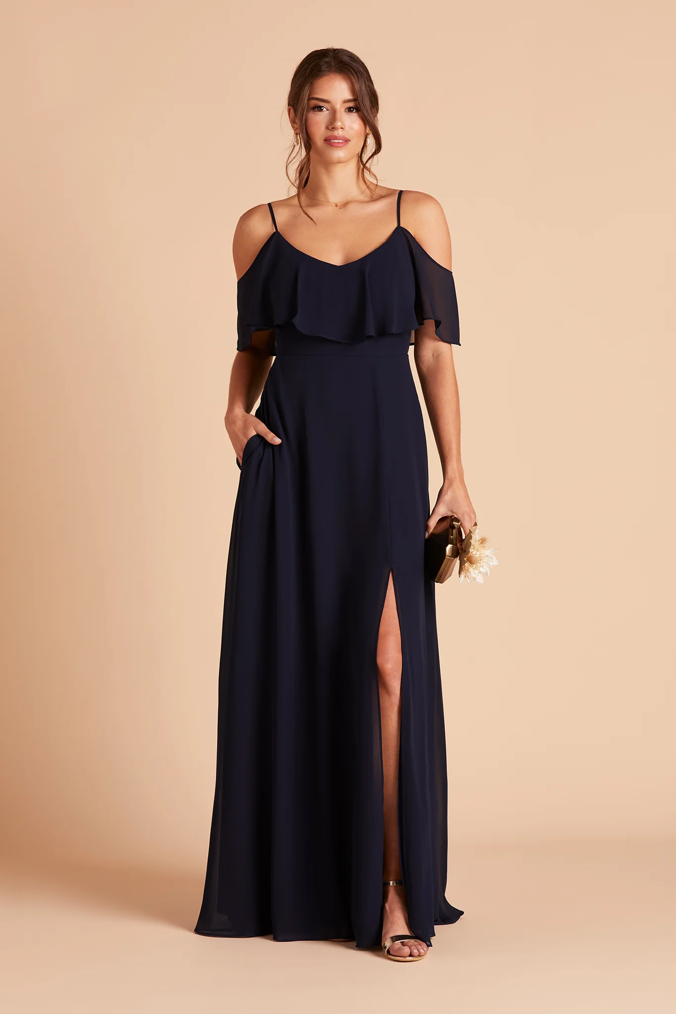 Jane Chiffon Dress With Slit - Navy - Image 5
