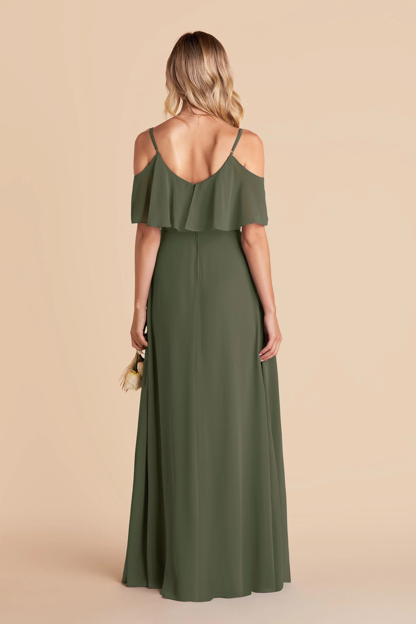 Jane Chiffon Dress With Slit - Olive - Image 6