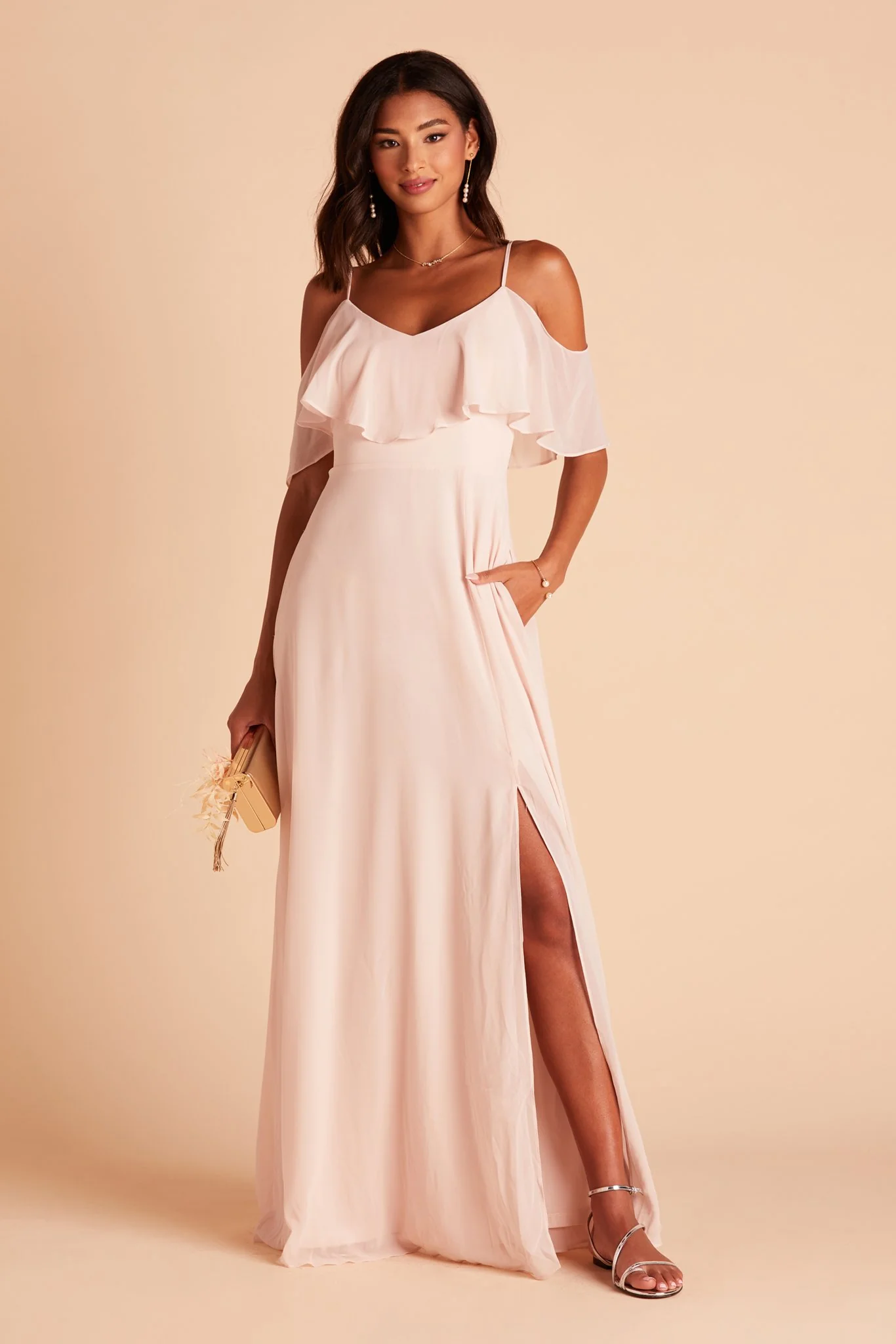 Jane Chiffon Dress With Slit - Pale Blush