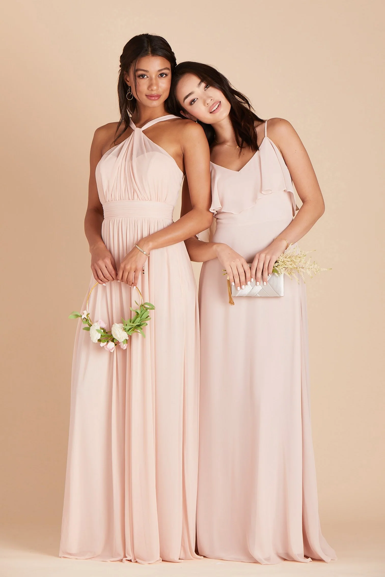 Jane Chiffon Dress With Slit - Pale Blush - Image 2