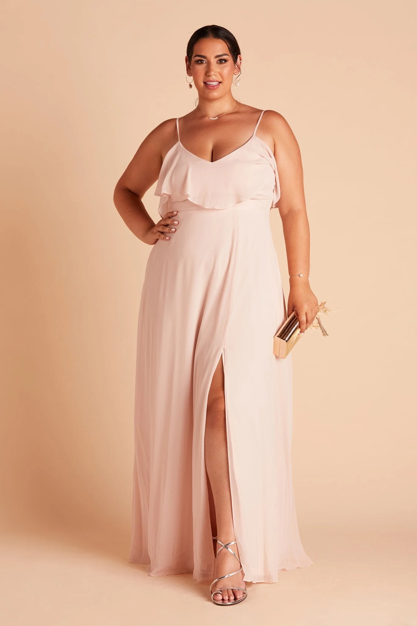 Jane Chiffon Dress With Slit - Pale Blush - Image 8