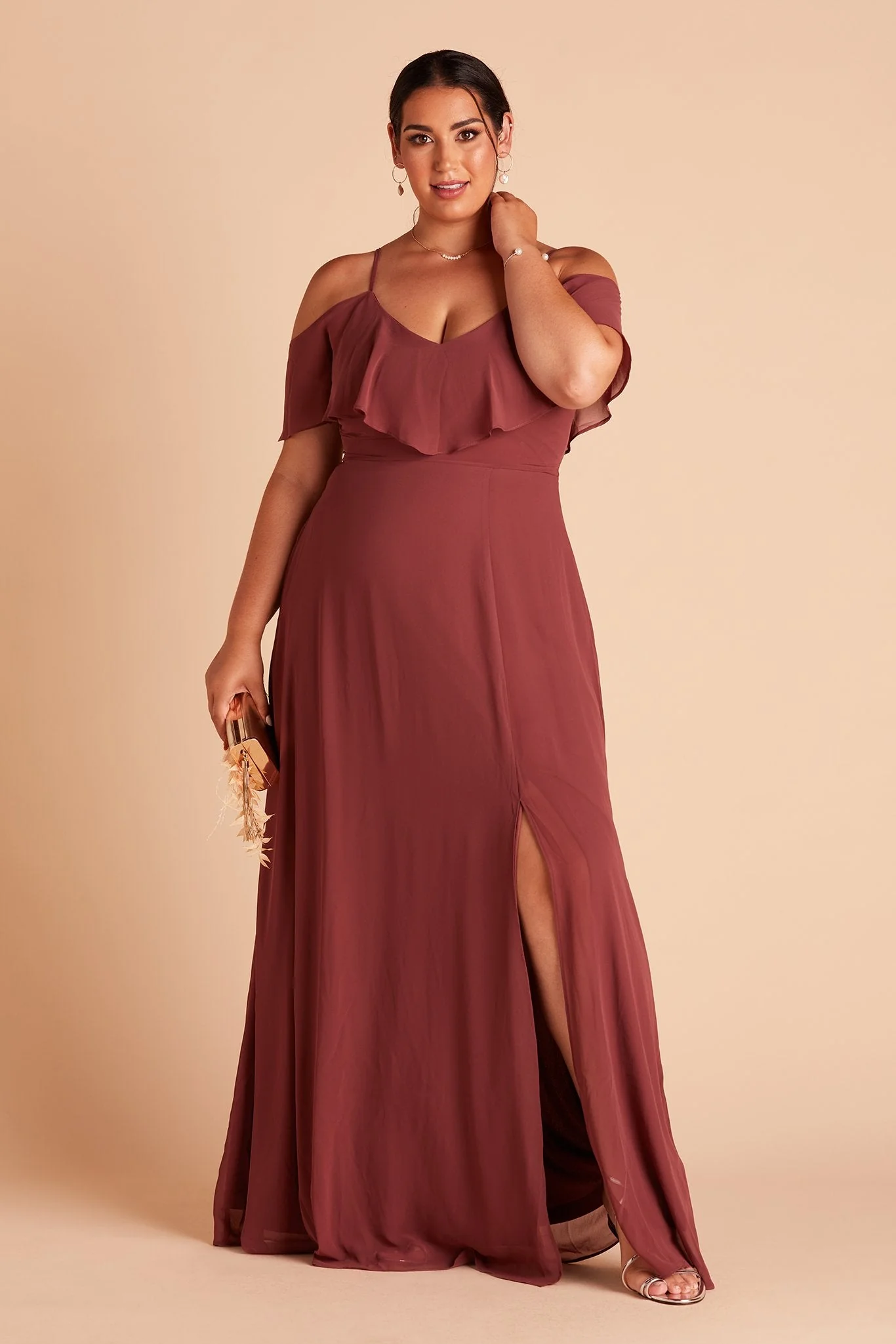 Jane Chiffon Dress With Slit - Rosewood - Image 11