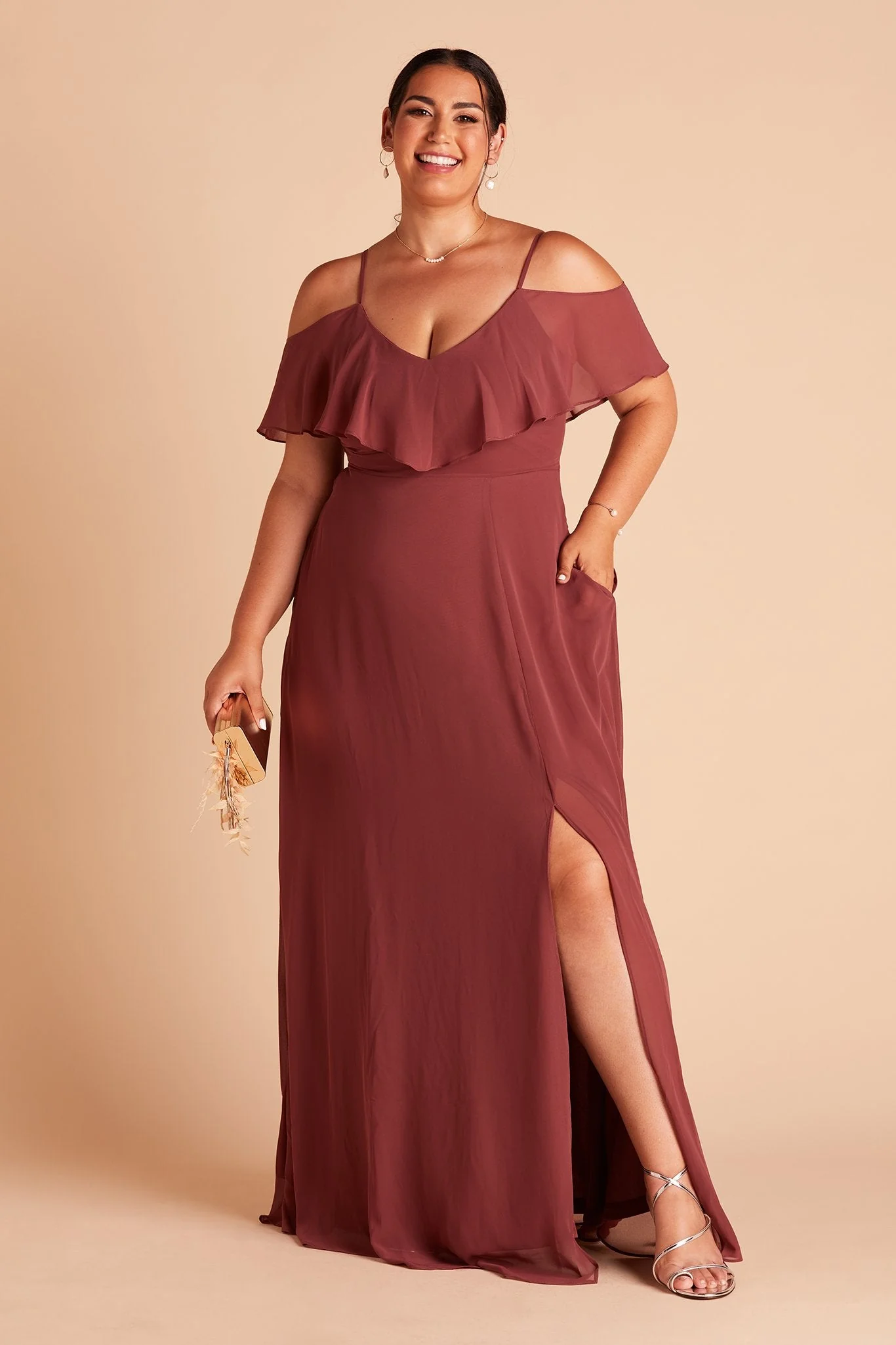 Jane Chiffon Dress With Slit - Rosewood - Image 12
