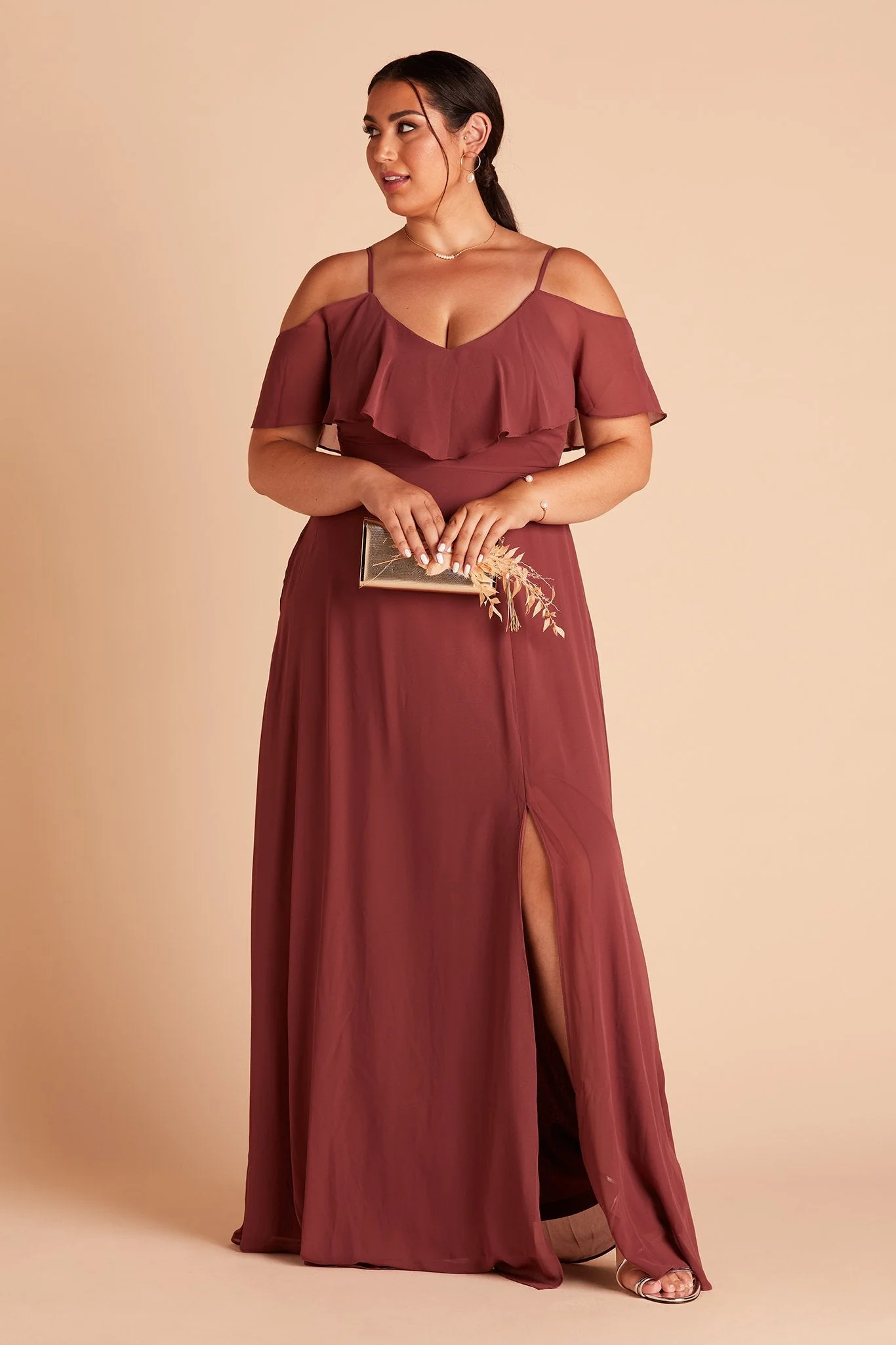 Jane Chiffon Dress With Slit - Rosewood - Image 13