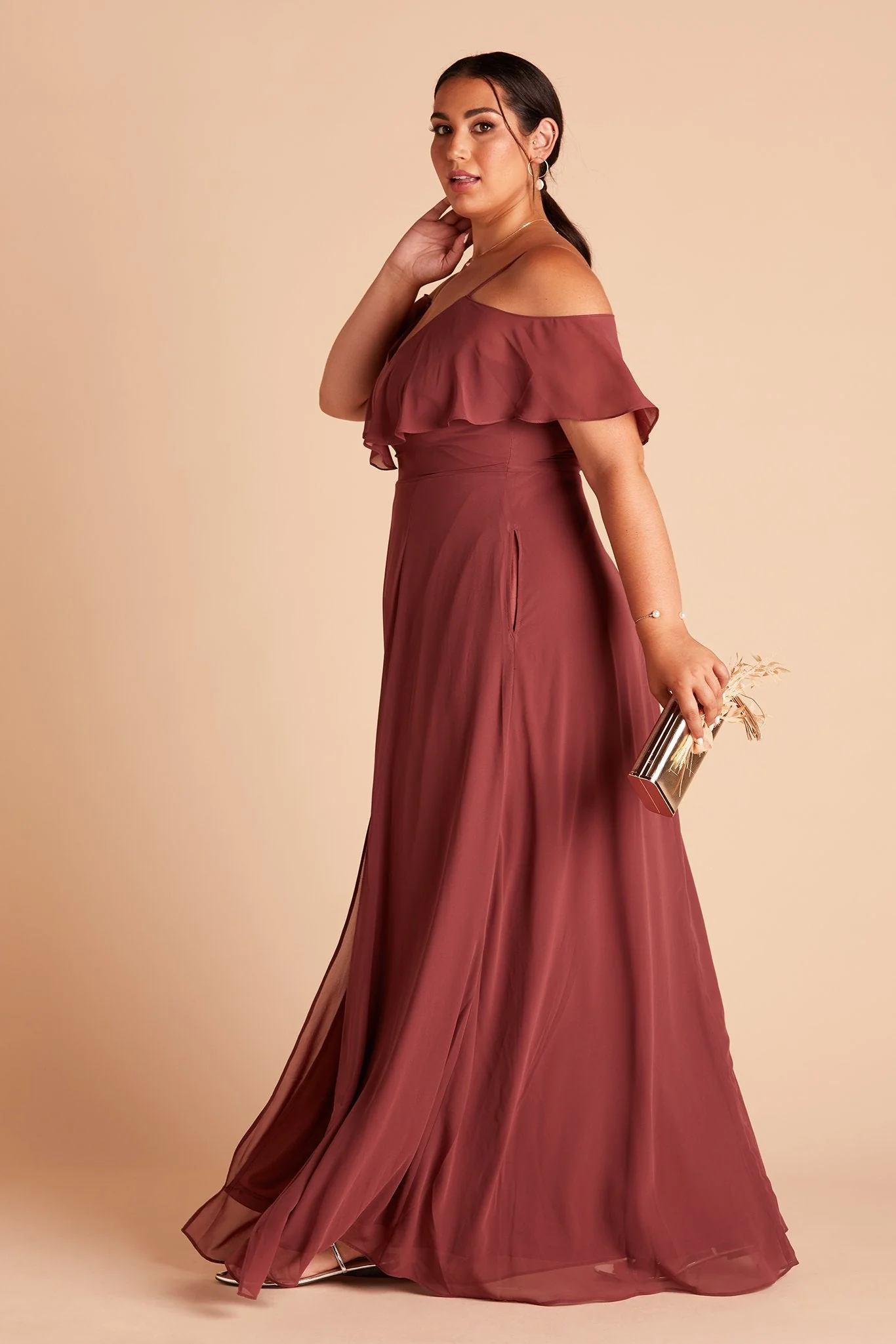 Jane Chiffon Dress With Slit - Rosewood - Image 14