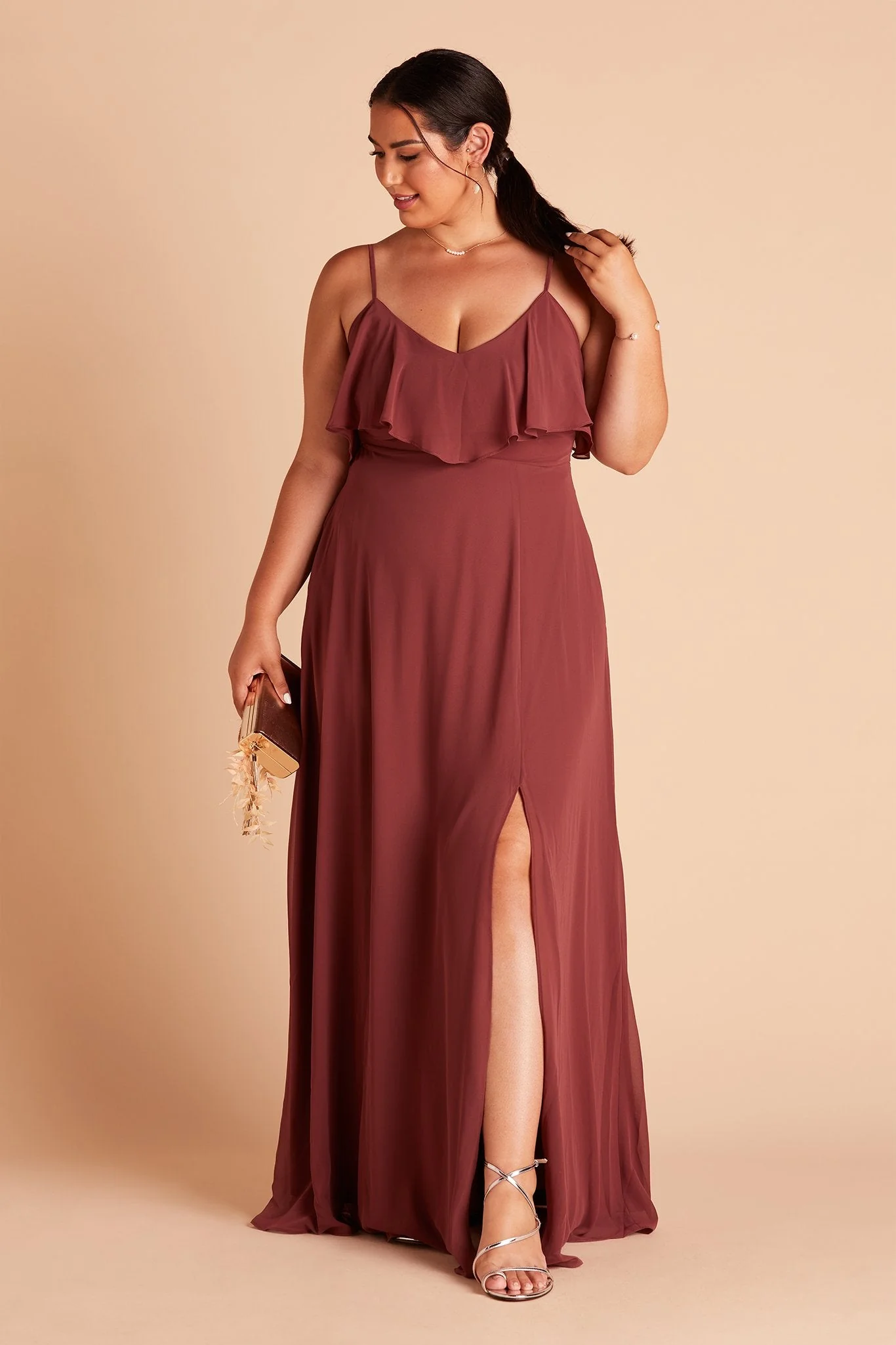 Jane Chiffon Dress With Slit - Rosewood - Image 16