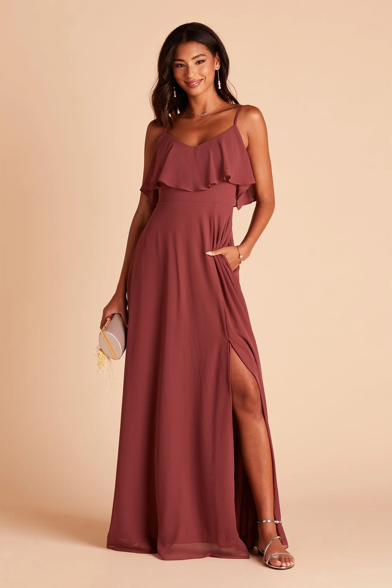 Jane Chiffon Dress With Slit - Rosewood - Image 5