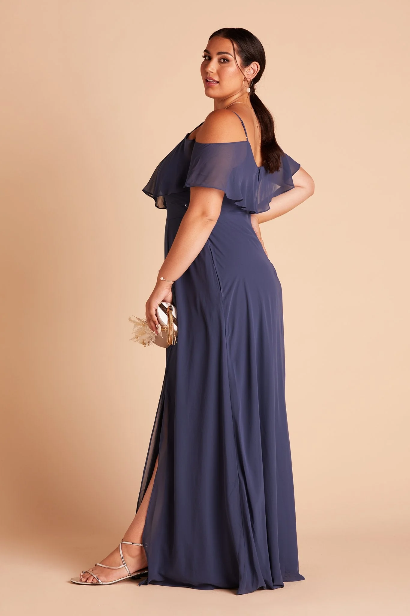 Jane Chiffon Dress With Slit - Slate Blue - Image 15