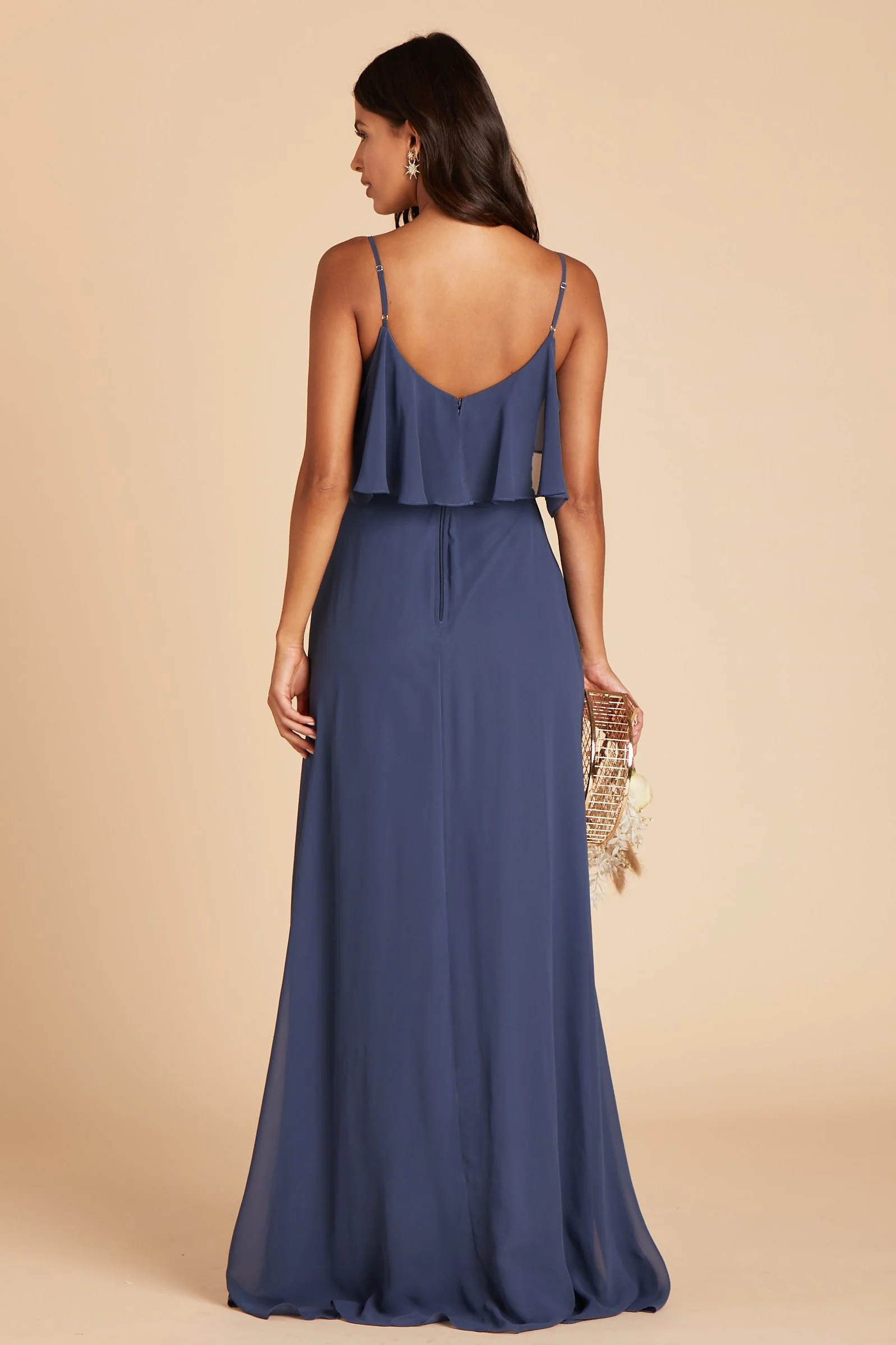 Jane Chiffon Dress With Slit - Slate Blue - Image 8