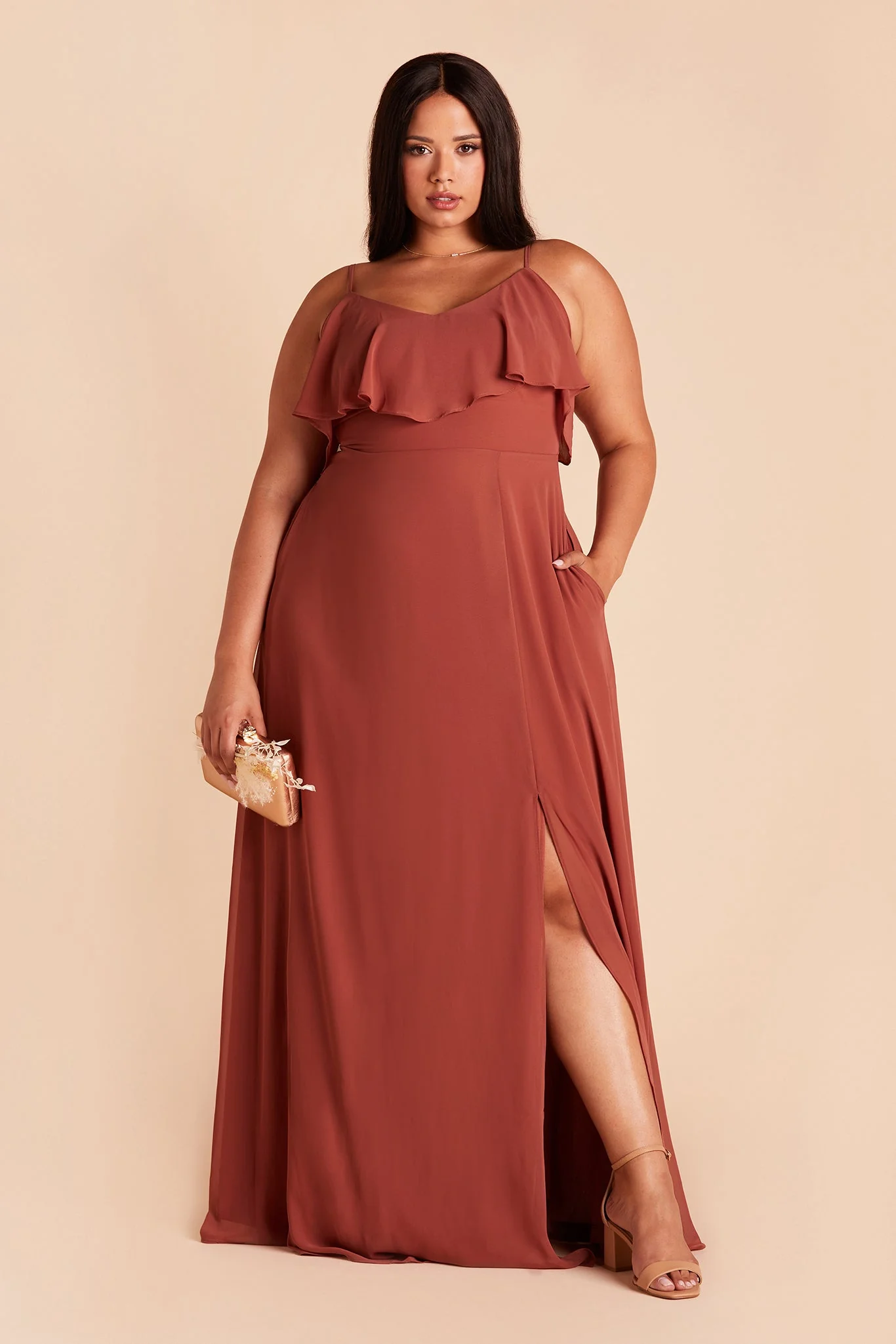 Jane Chiffon Dress With Slit - Spice - Image 13