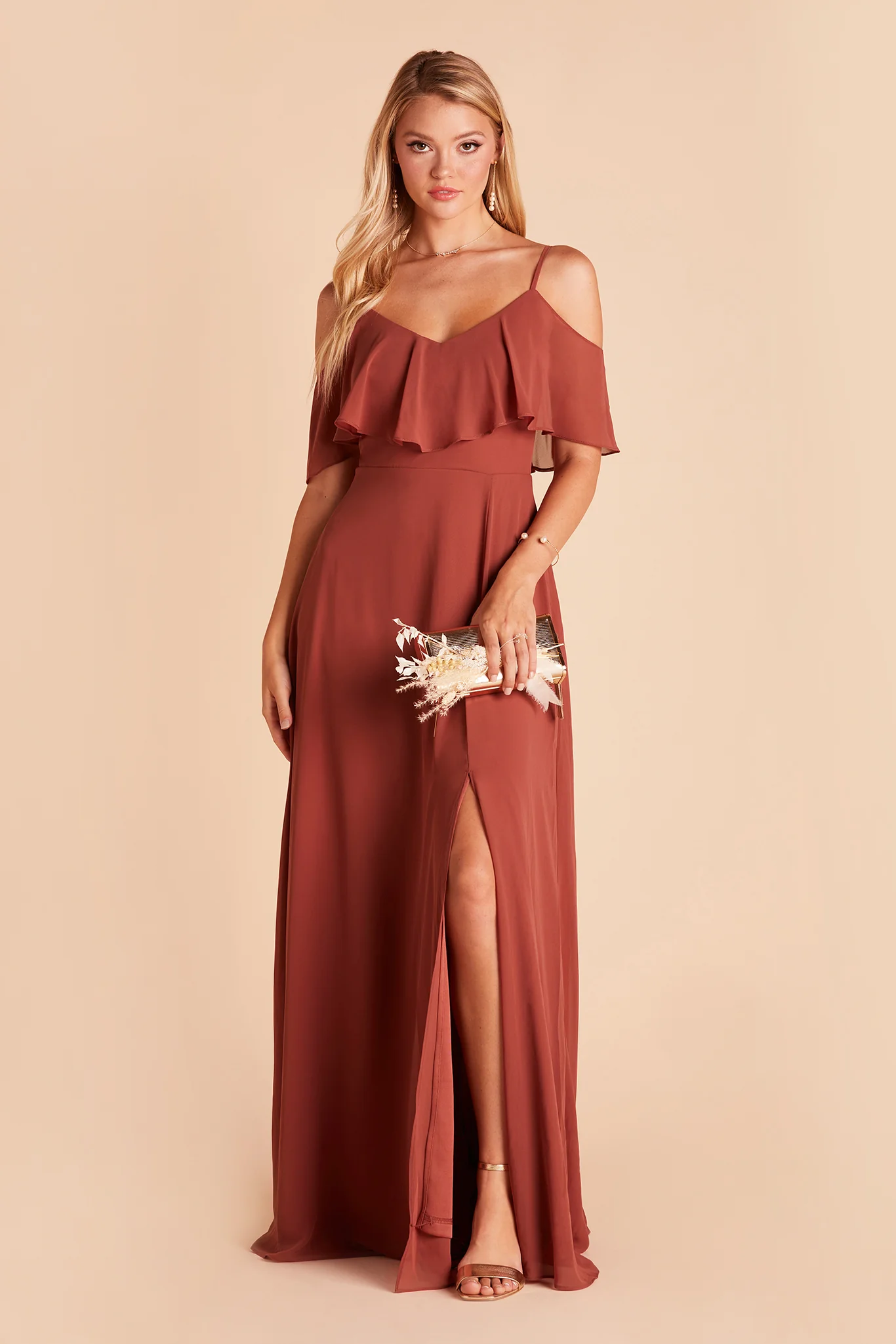 Jane Chiffon Dress With Slit - Spice - Image 2