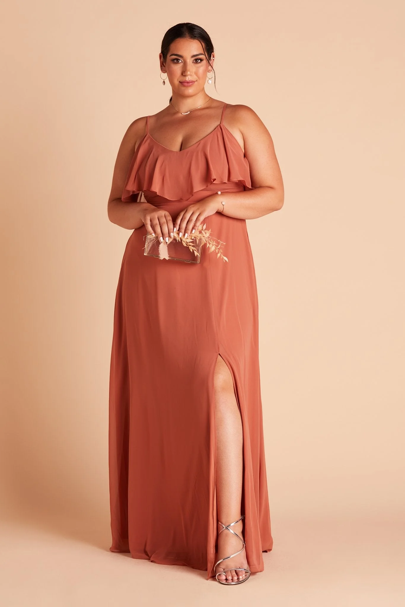 Jane Chiffon Dress With Slit - Terracotta - Image 2