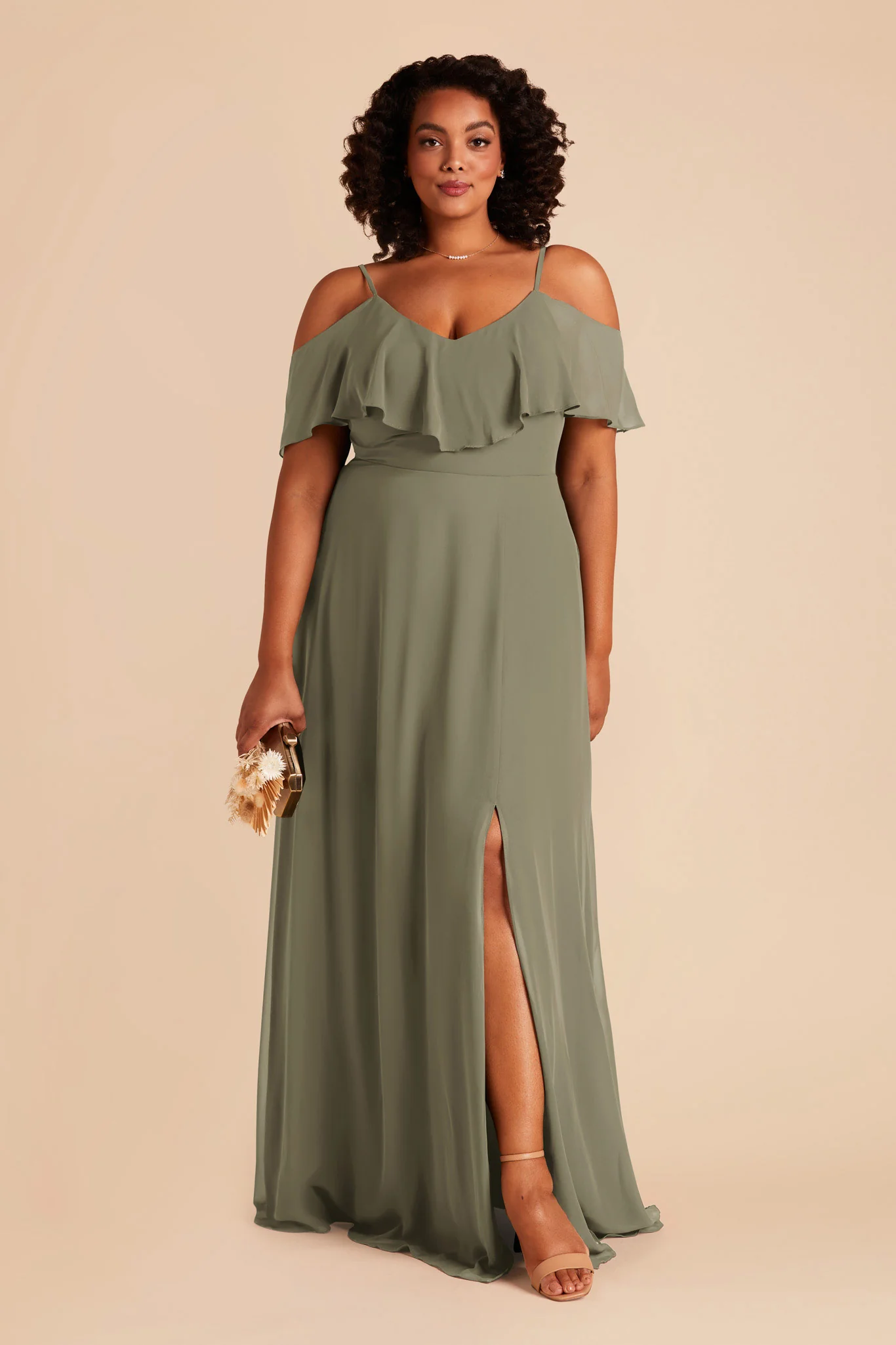 Jane Chiffon Dress With Slit - Thyme - Image 2