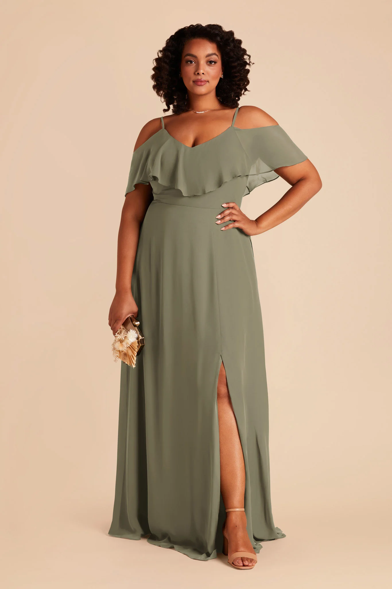 Jane Chiffon Dress With Slit - Thyme - Image 5