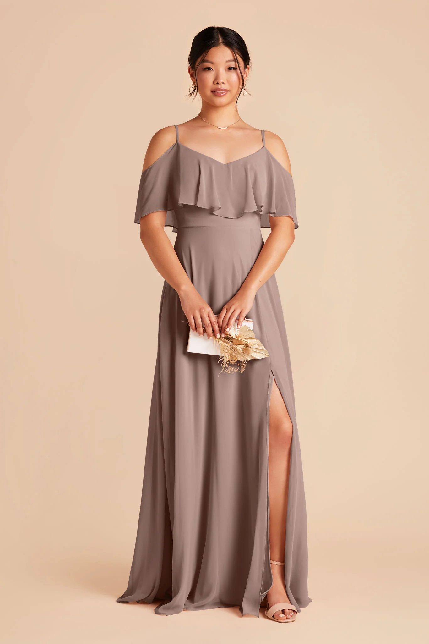 Jane Chiffon Dress With Slit - Toffee - Image 4