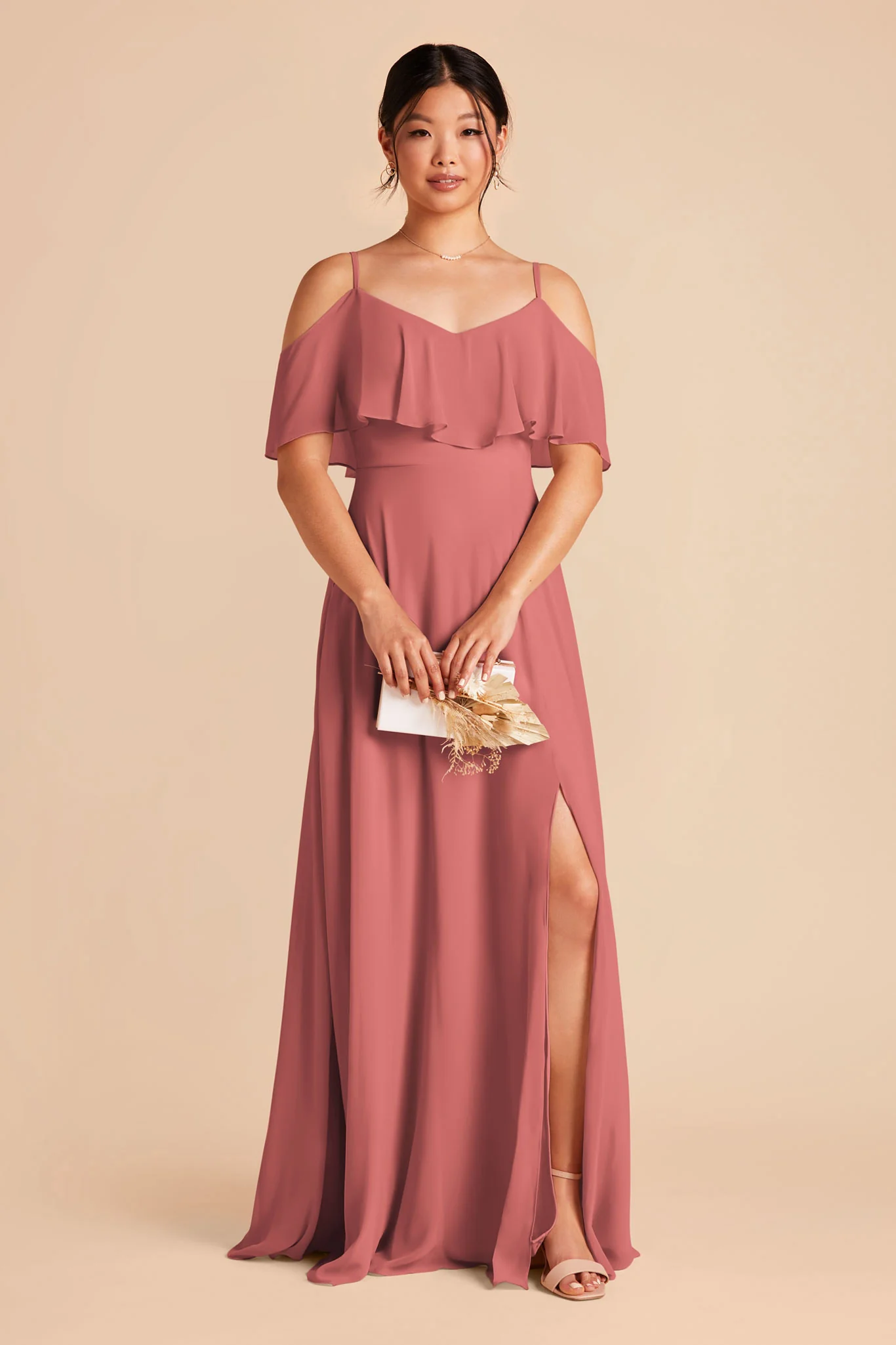 Jane Chiffon Dress With Slit - Wild Rose - Image 4