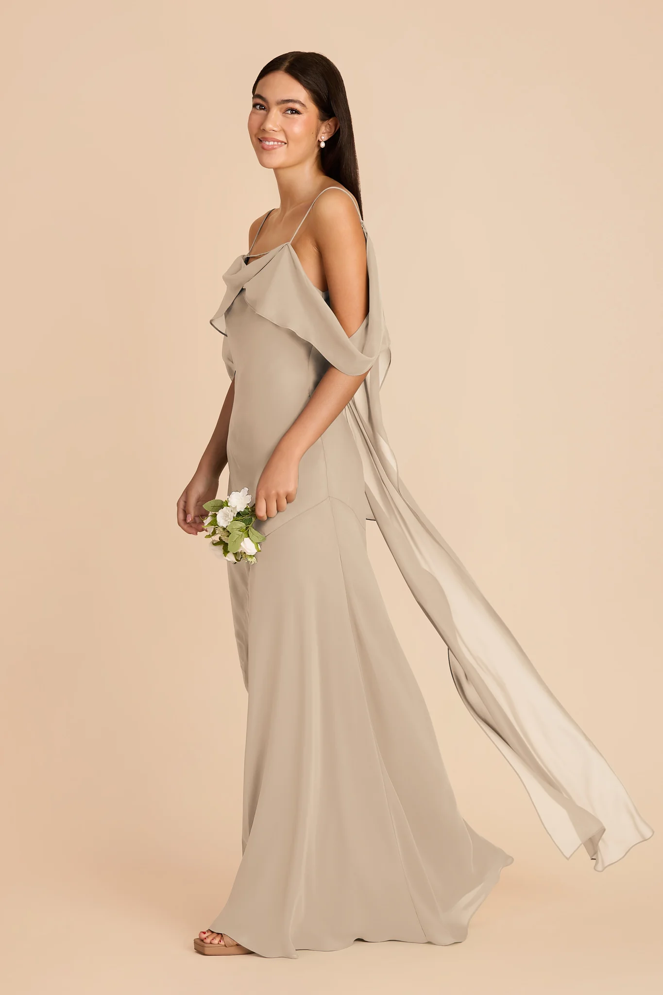 Janice Chiffon Dress - Almond - Image 3
