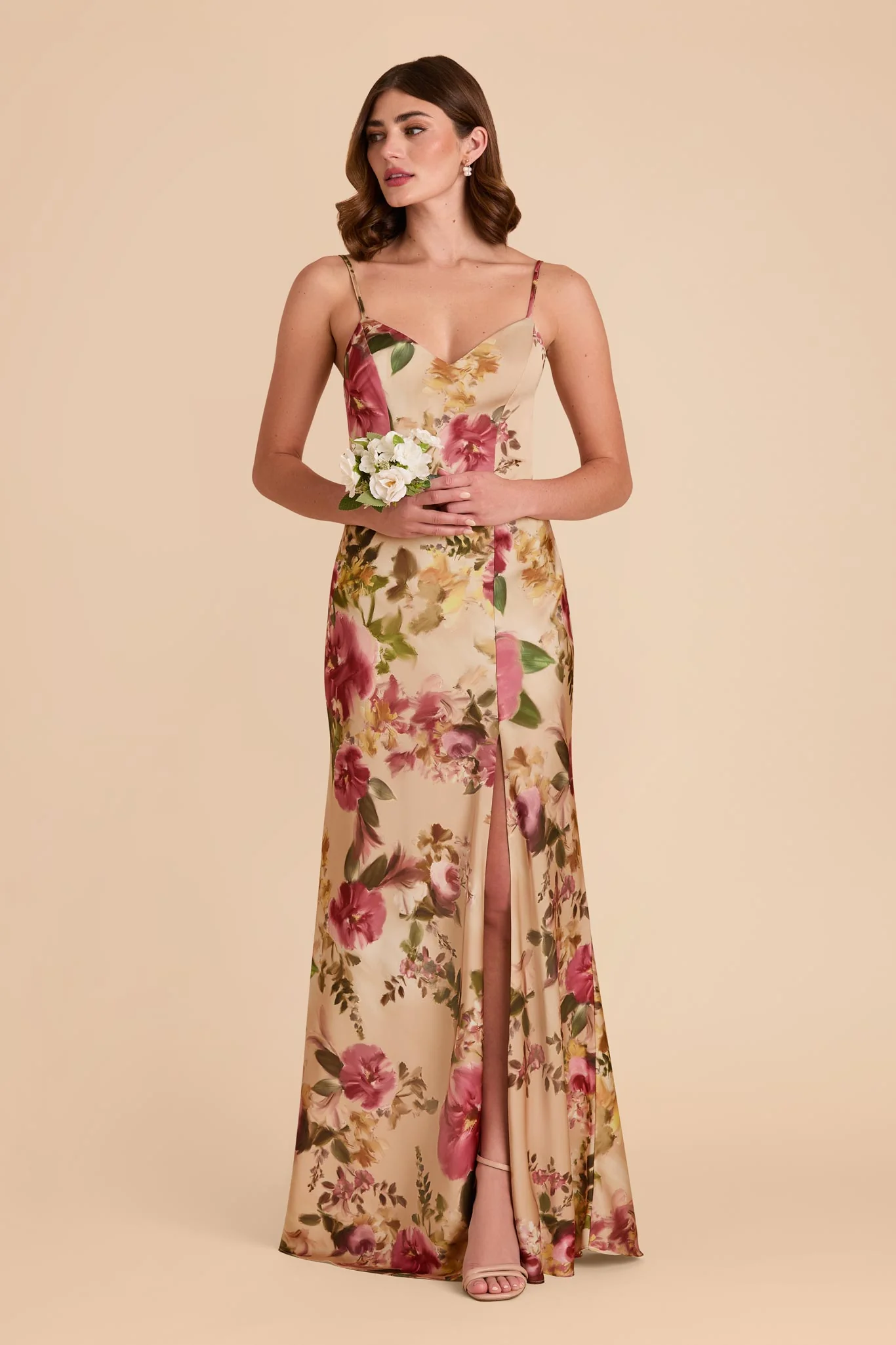 Jay Matte Satin Dress - Hazelnut Moody Blooms
