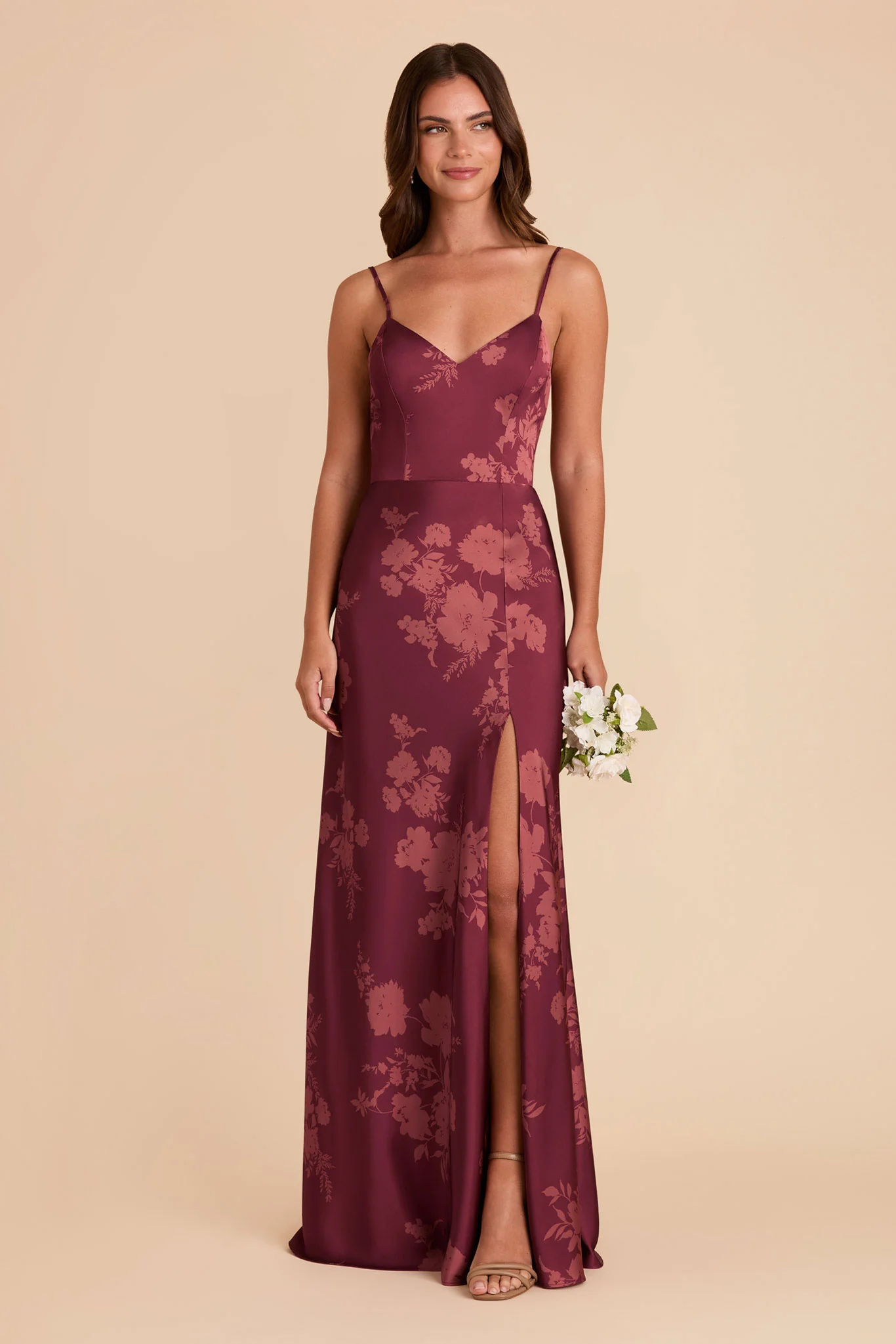 Jay Matte Satin Dress - Sangria Whimsical Blooms