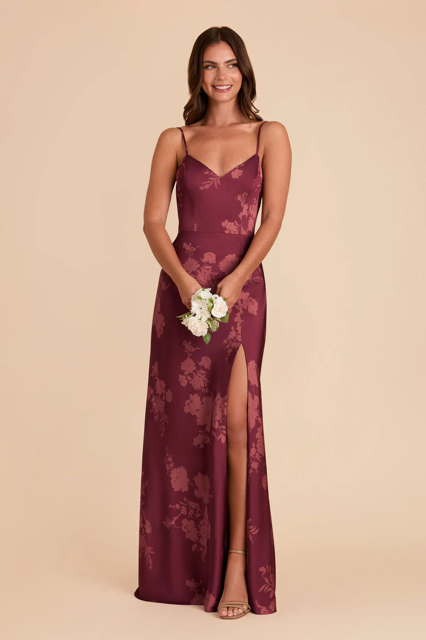 Jay Matte Satin Dress - Sangria Whimsical Blooms - Image 2