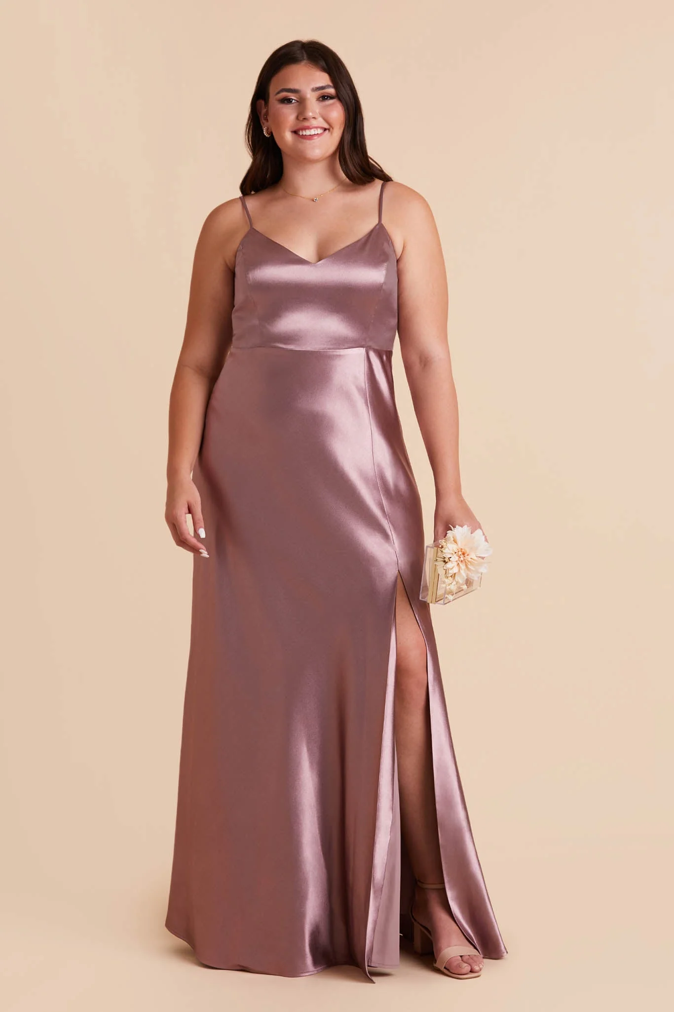 Jay Shiny Satin Dress - Dark Mauve - Image 10