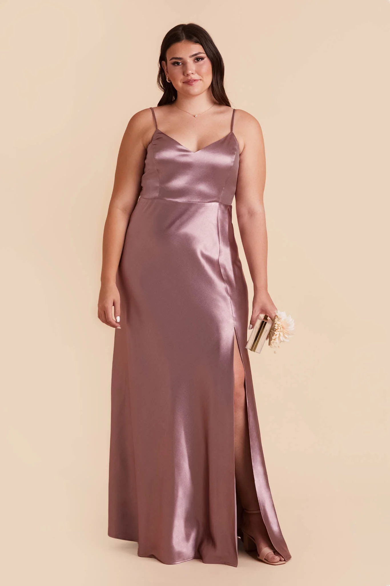 Jay Shiny Satin Dress - Dark Mauve - Image 3