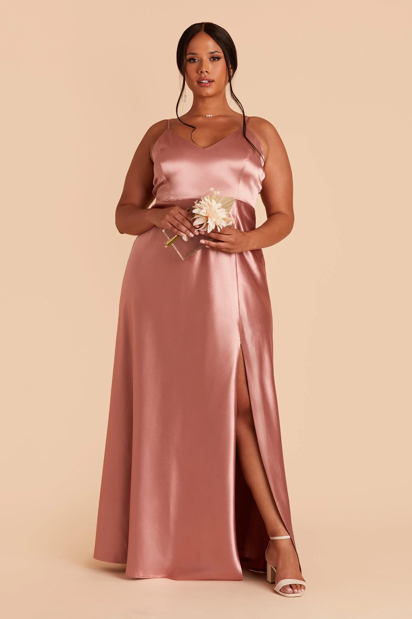 Jay Shiny Satin Dress - Desert Rose - Image 3